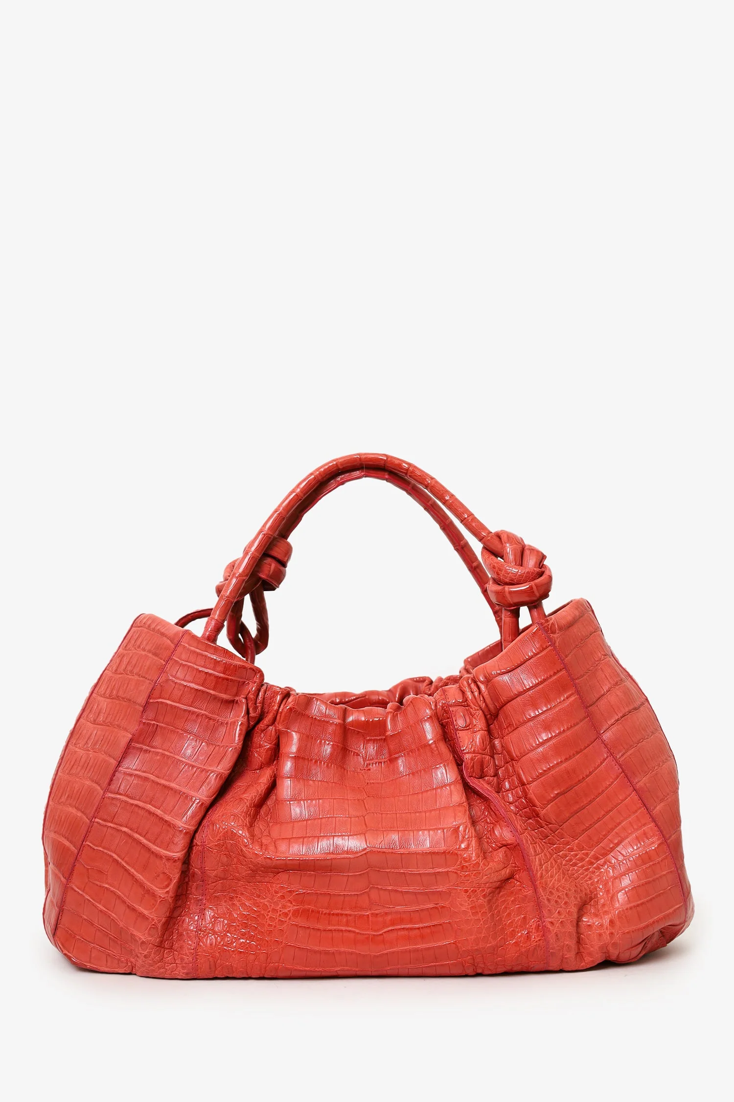 Nancy Gonzalez Orange Crocodile Knot Pleated Shoulder Bag - Image 3