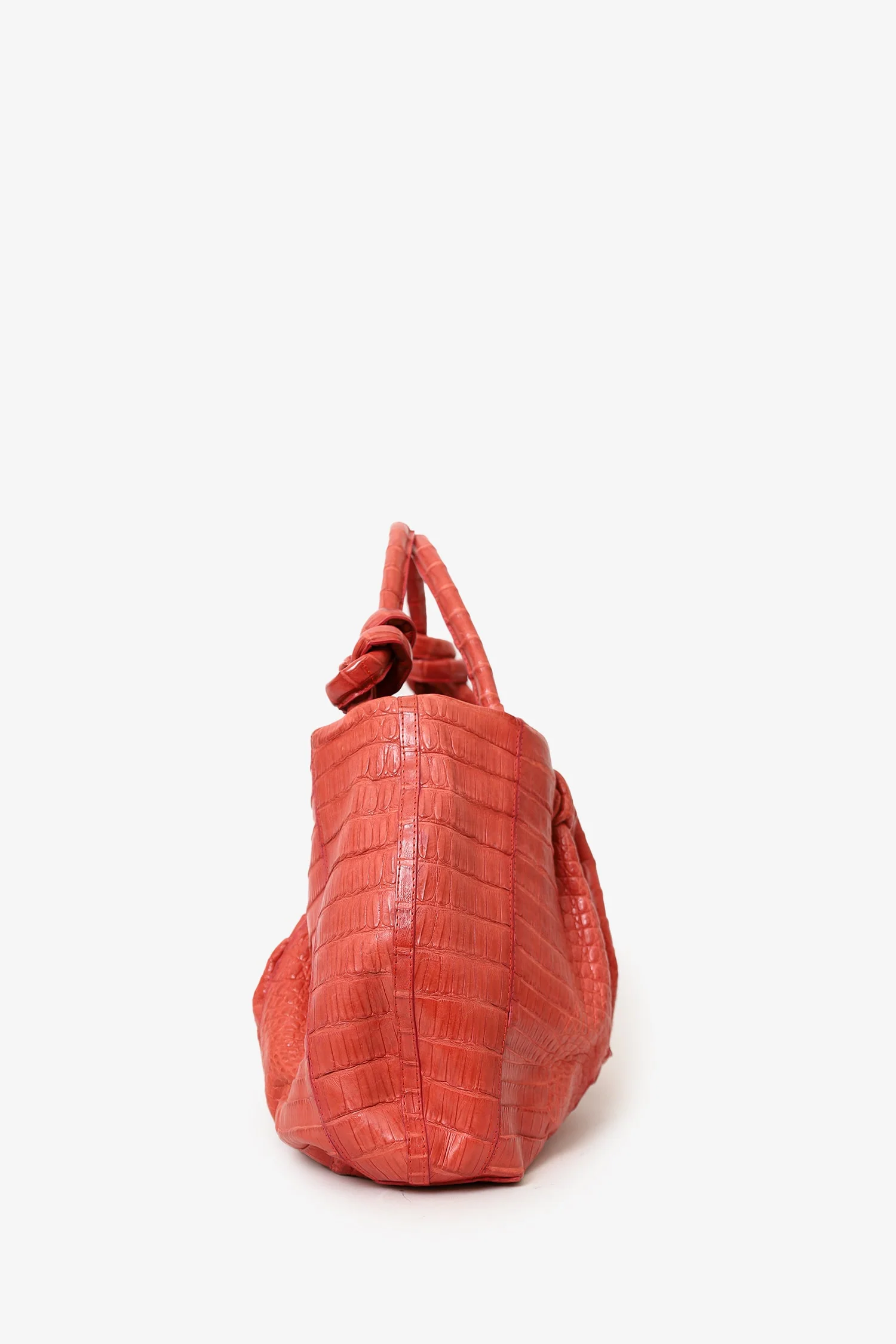 Nancy Gonzalez Orange Crocodile Knot Pleated Shoulder Bag - Image 4
