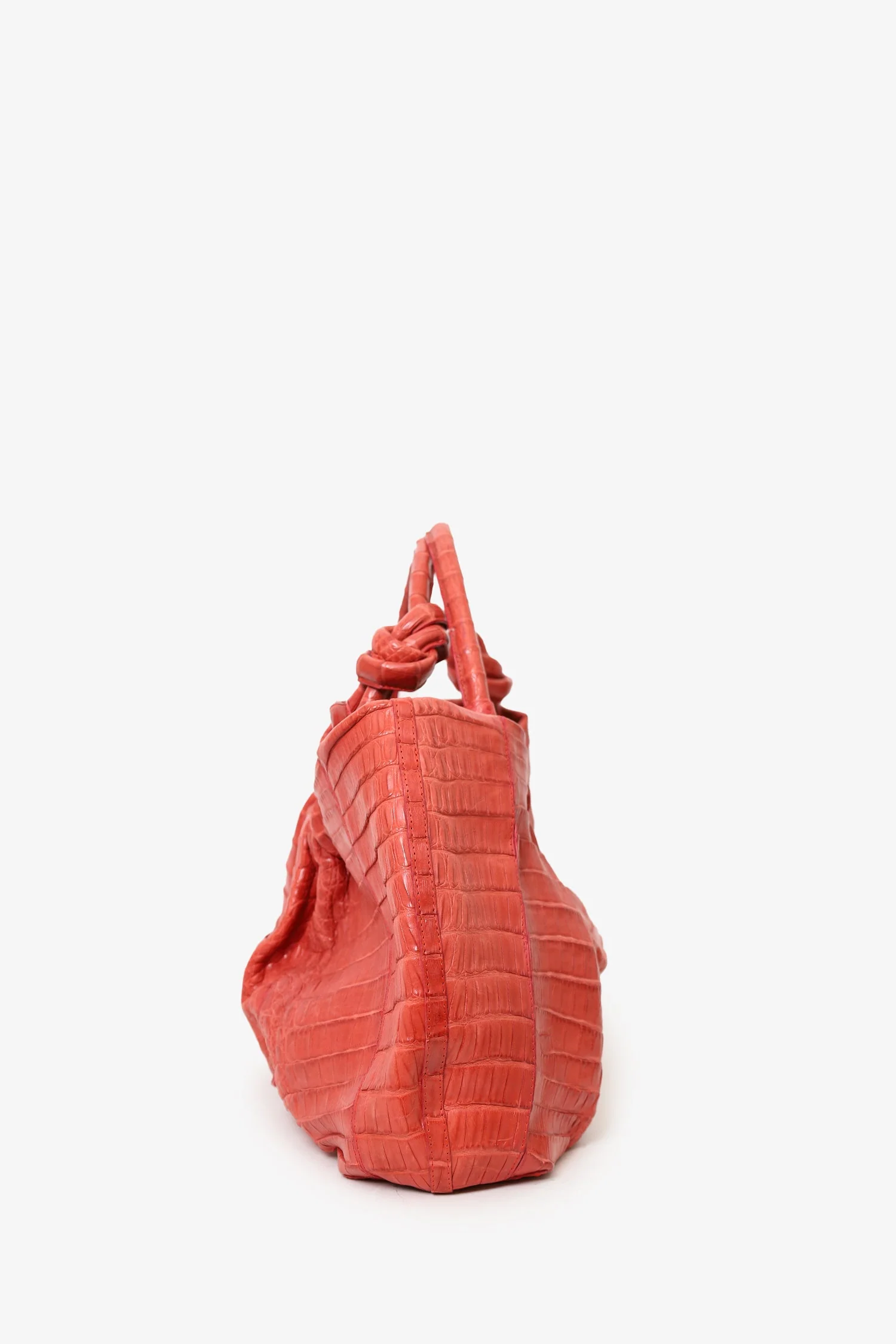 Nancy Gonzalez Orange Crocodile Knot Pleated Shoulder Bag - Image 5