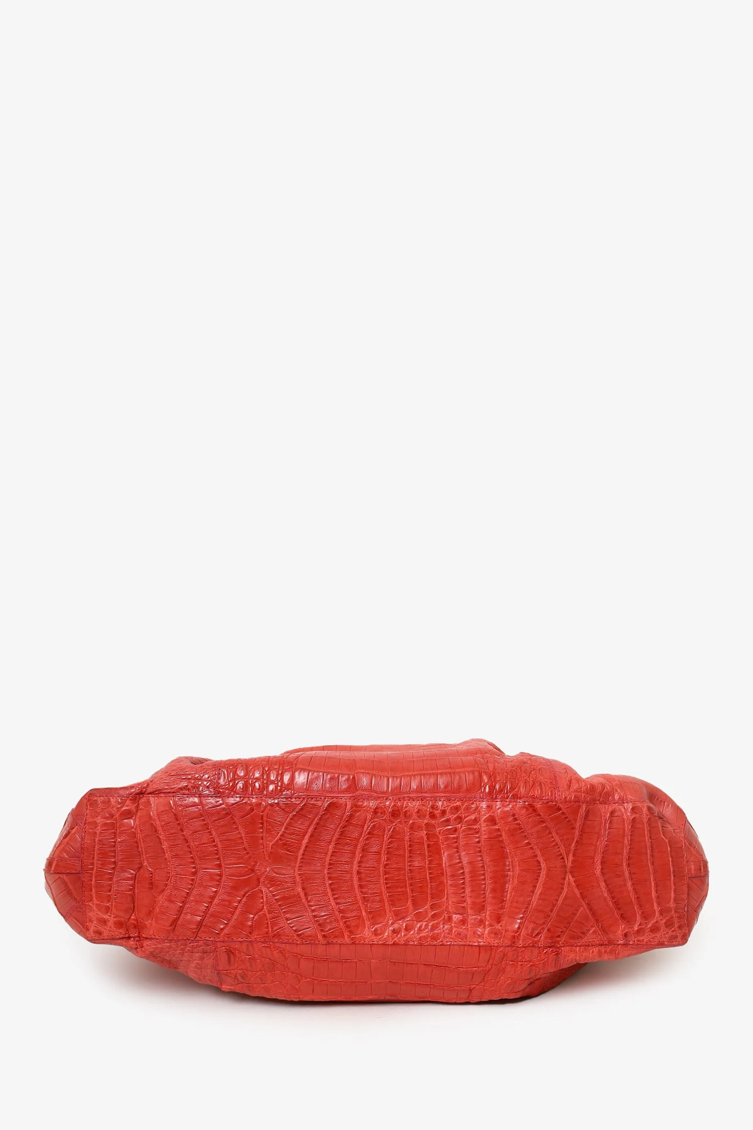 Nancy Gonzalez Orange Crocodile Knot Pleated Shoulder Bag - Image 6