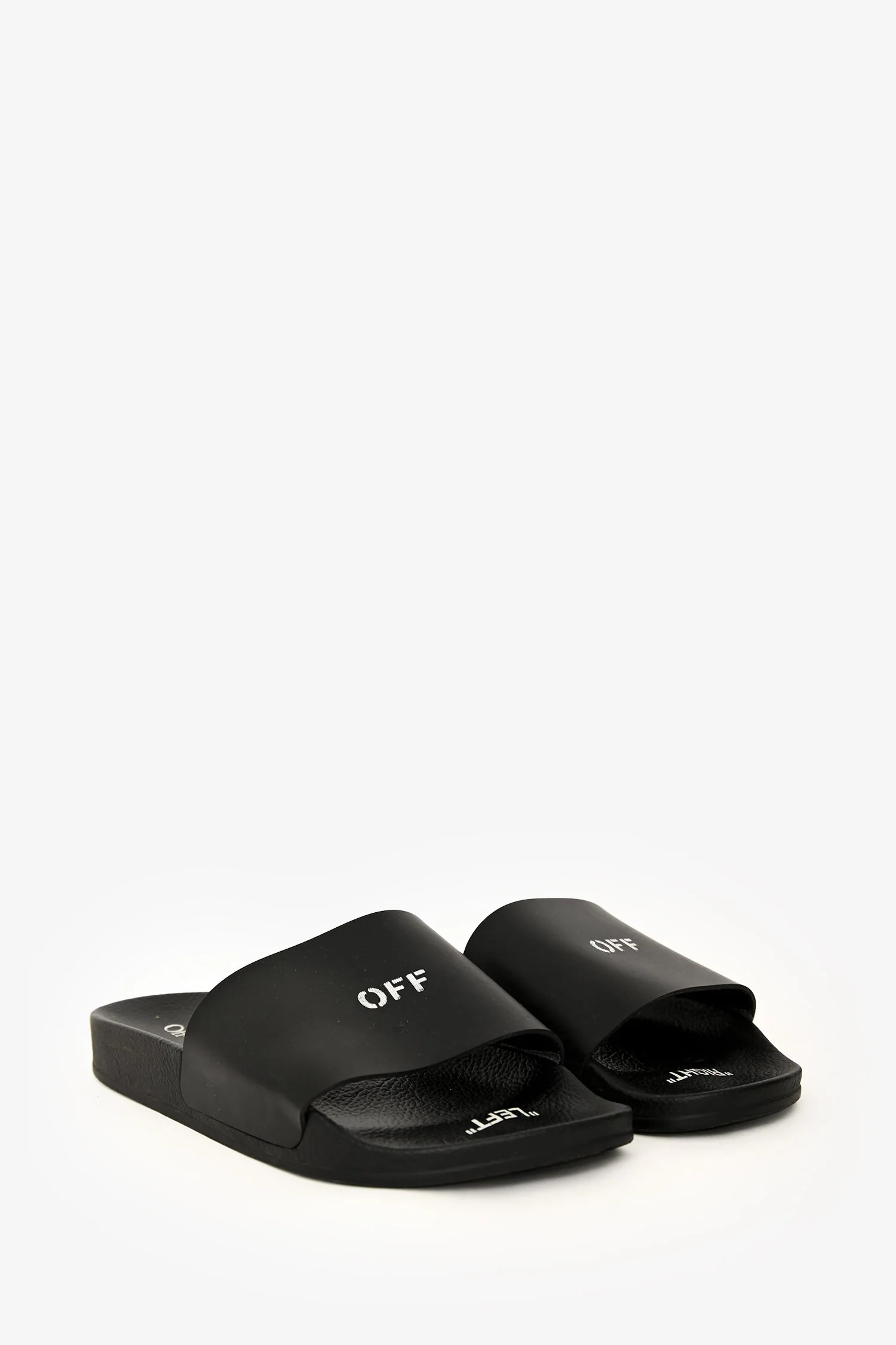 Off-White Black Leather Logo Slides Size 39 - Image 2
