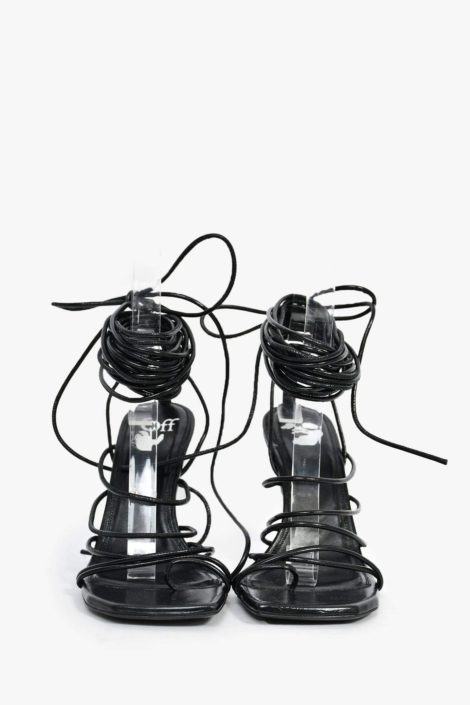 Off-White Black Leather Wrap Cord 'Allen 100' Heeled Sandals Size 36 - Image 3