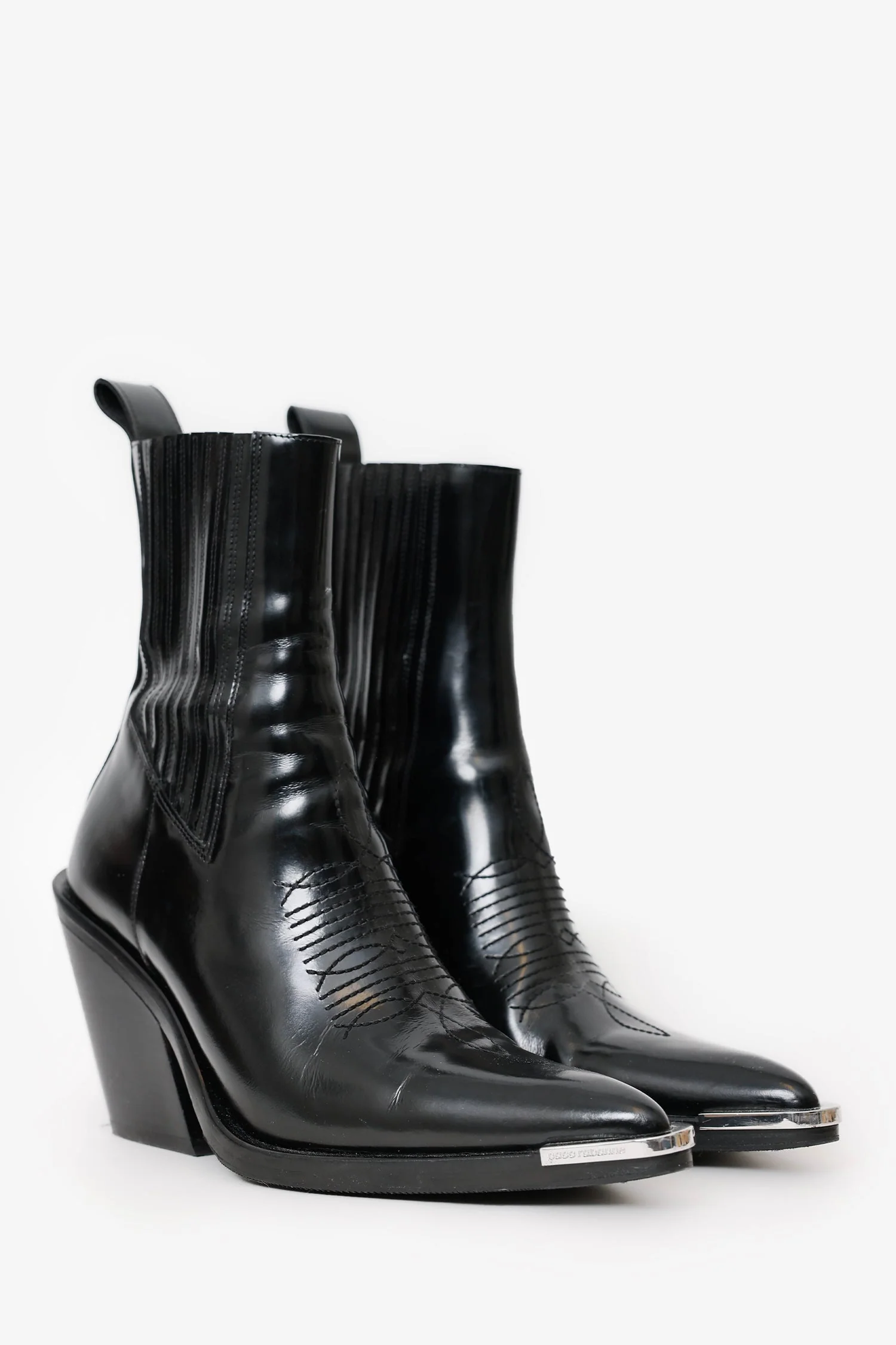 Paco Rabanne Black Leather Western Boots Size 38 - Image 2