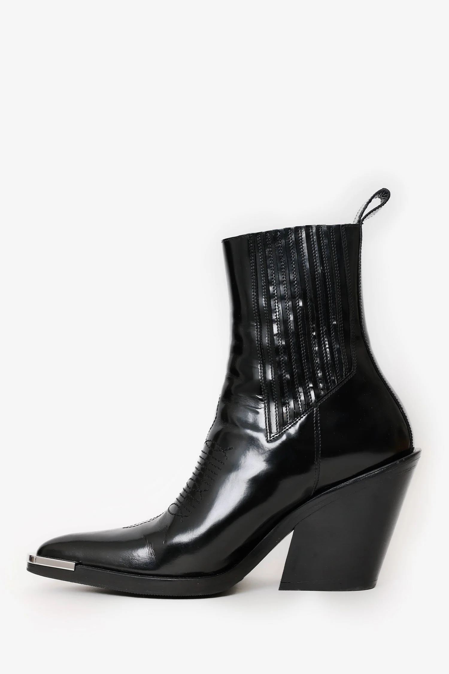 Paco Rabanne Black Leather Western Boots Size 38 - Image 4