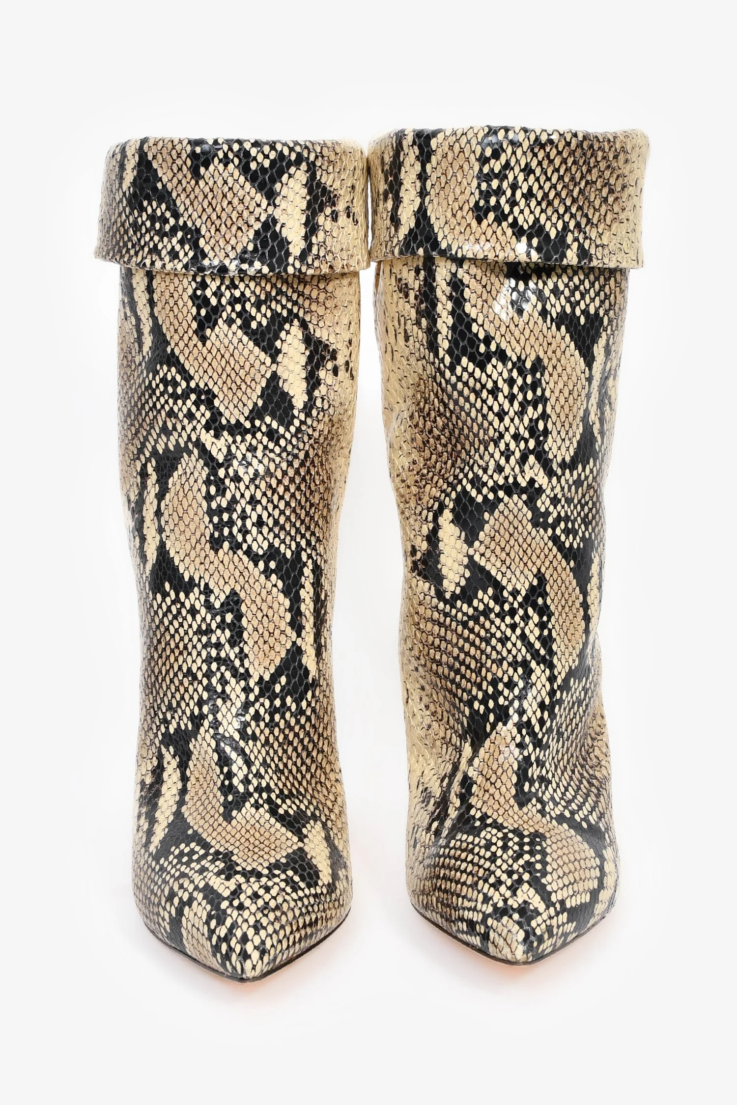Paris Texas Beige Snake Embossed Pointed Toe Heeled Calf Boots Size 38.5 - Image 3