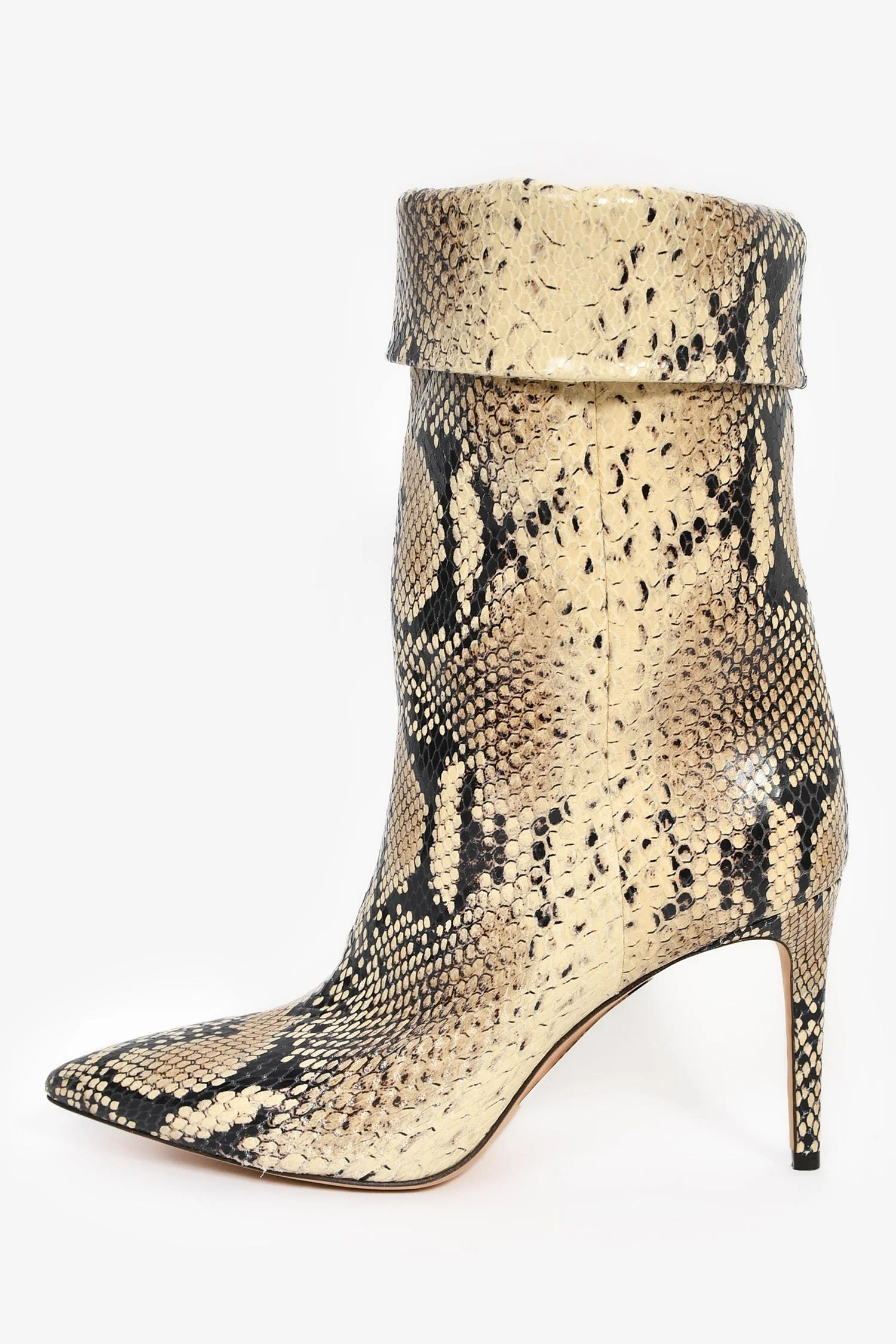 Paris Texas Beige Snake Embossed Pointed Toe Heeled Calf Boots Size 38.5 - Image 4