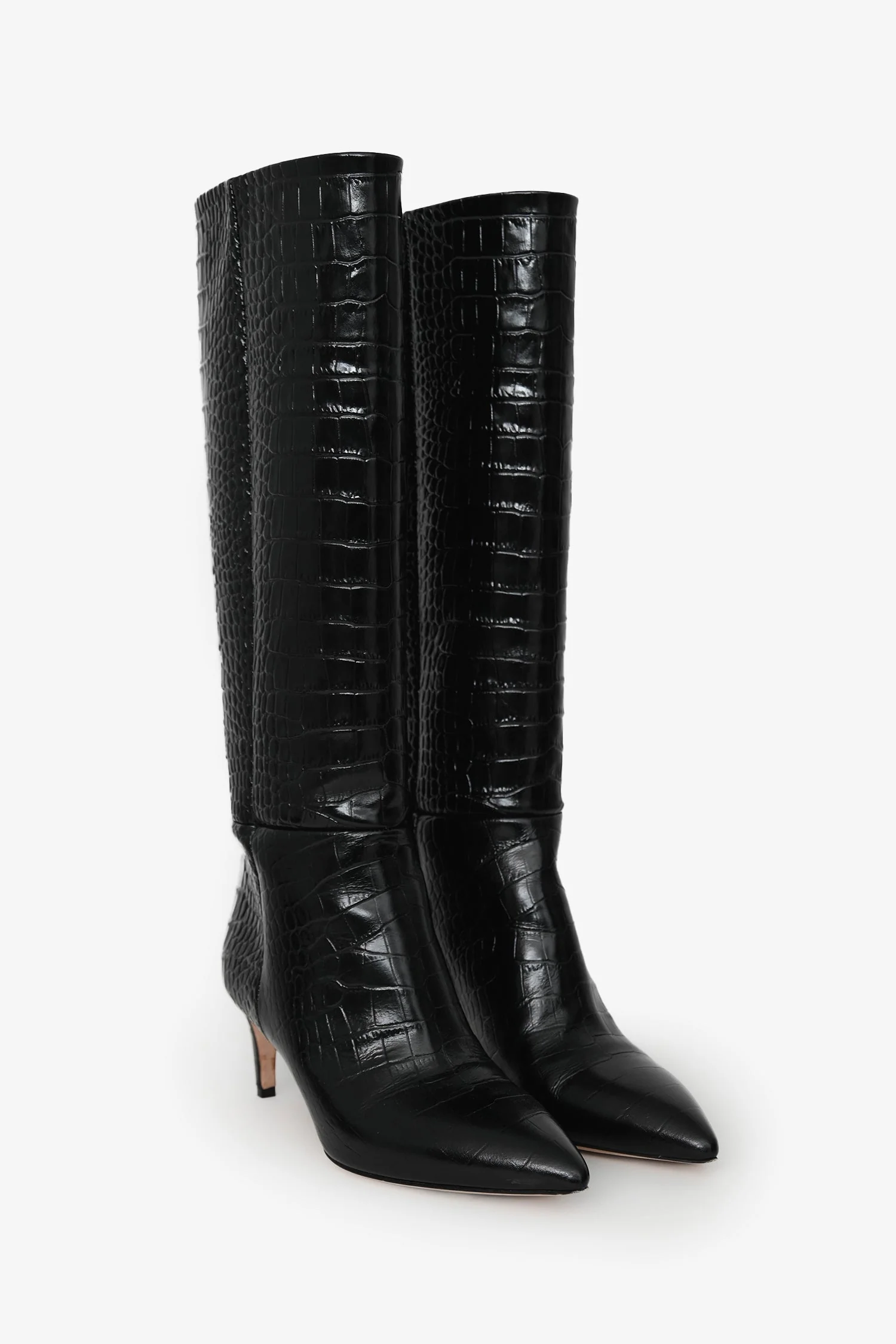 Paris Texas Black Croc Embossed Stiletto 60 Tall Boots Size 38 - Image 2