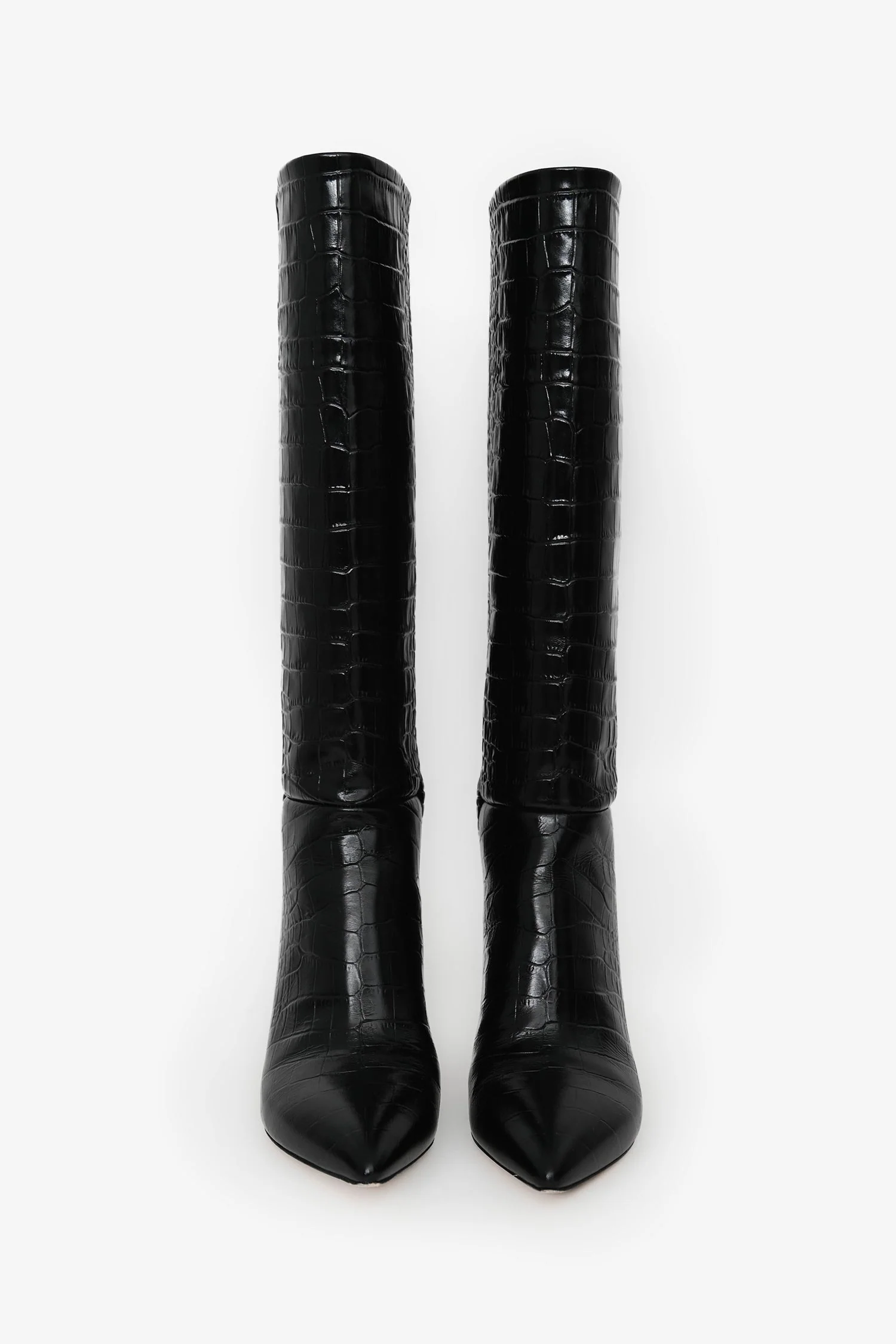 Paris Texas Black Croc Embossed Stiletto 60 Tall Boots Size 38 - Image 3