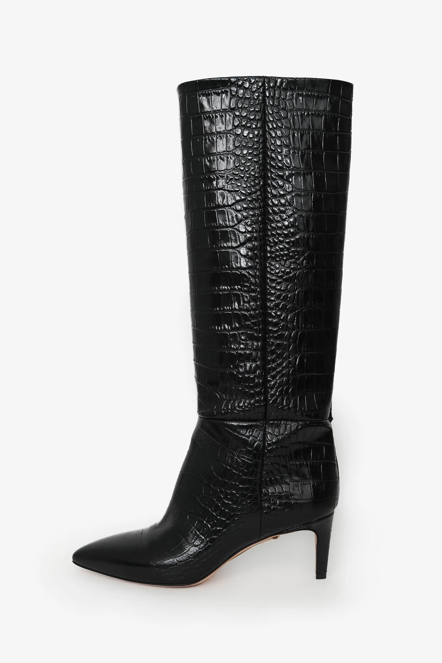 Paris Texas Black Croc Embossed Stiletto 60 Tall Boots Size 38 - Image 4