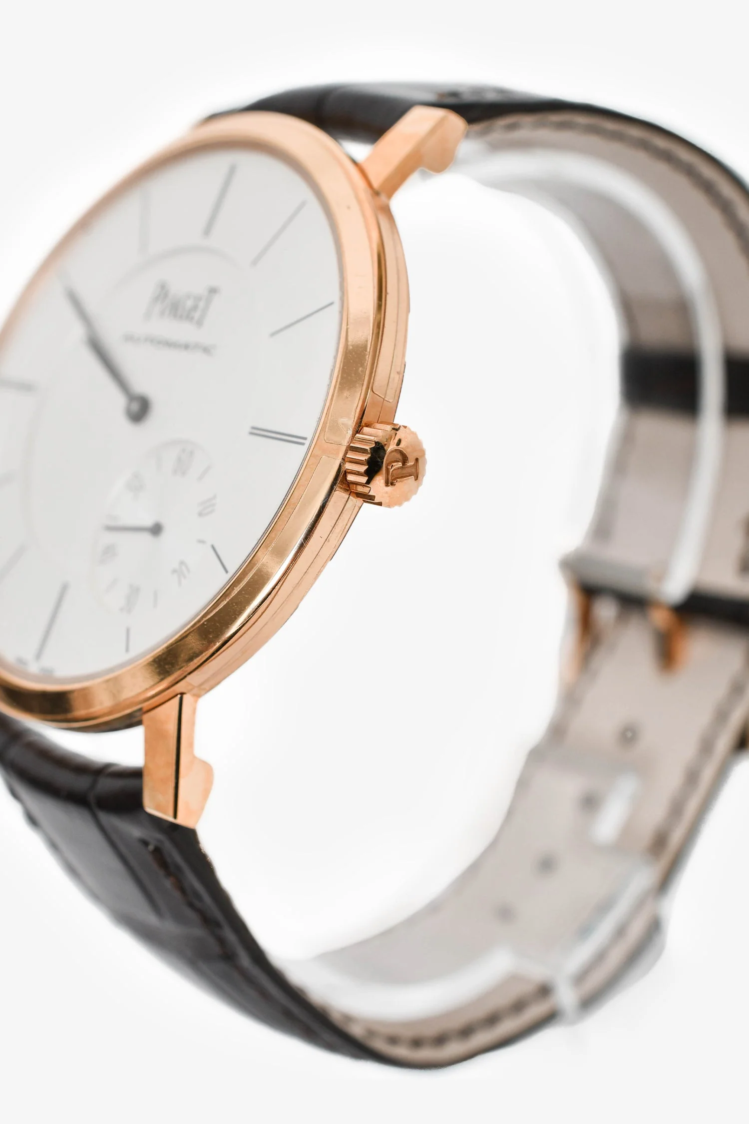 Piaget 18K Rose Gold/Brown Alligator 'Altiplano' 43mm Automatic Watch - Image 3