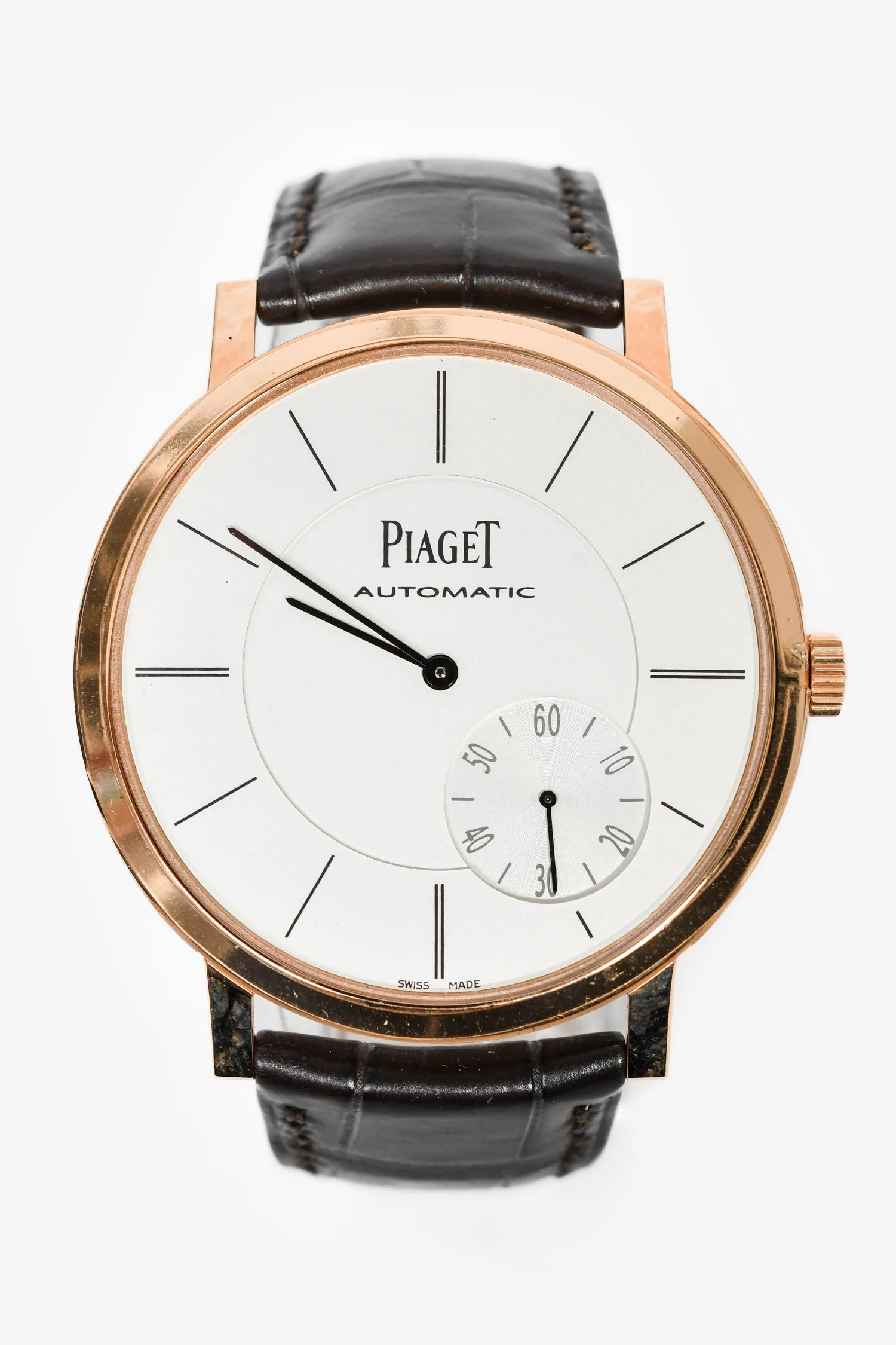 Piaget 18K Rose Gold/Brown Alligator 'Altiplano' 43mm Automatic Watch - Image 4