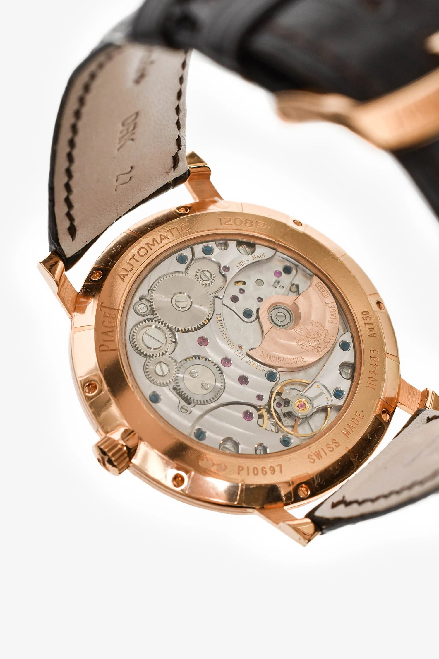 Piaget 18K Rose Gold/Brown Alligator 'Altiplano' 43mm Automatic Watch - Image 5