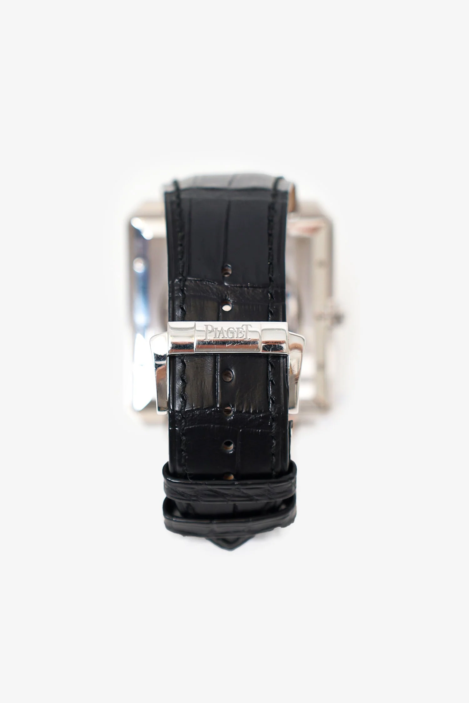 Piaget 18K White Gold Diamond Black Tie Maunual Winding Crocodile Leather Strap Watch - Image 3