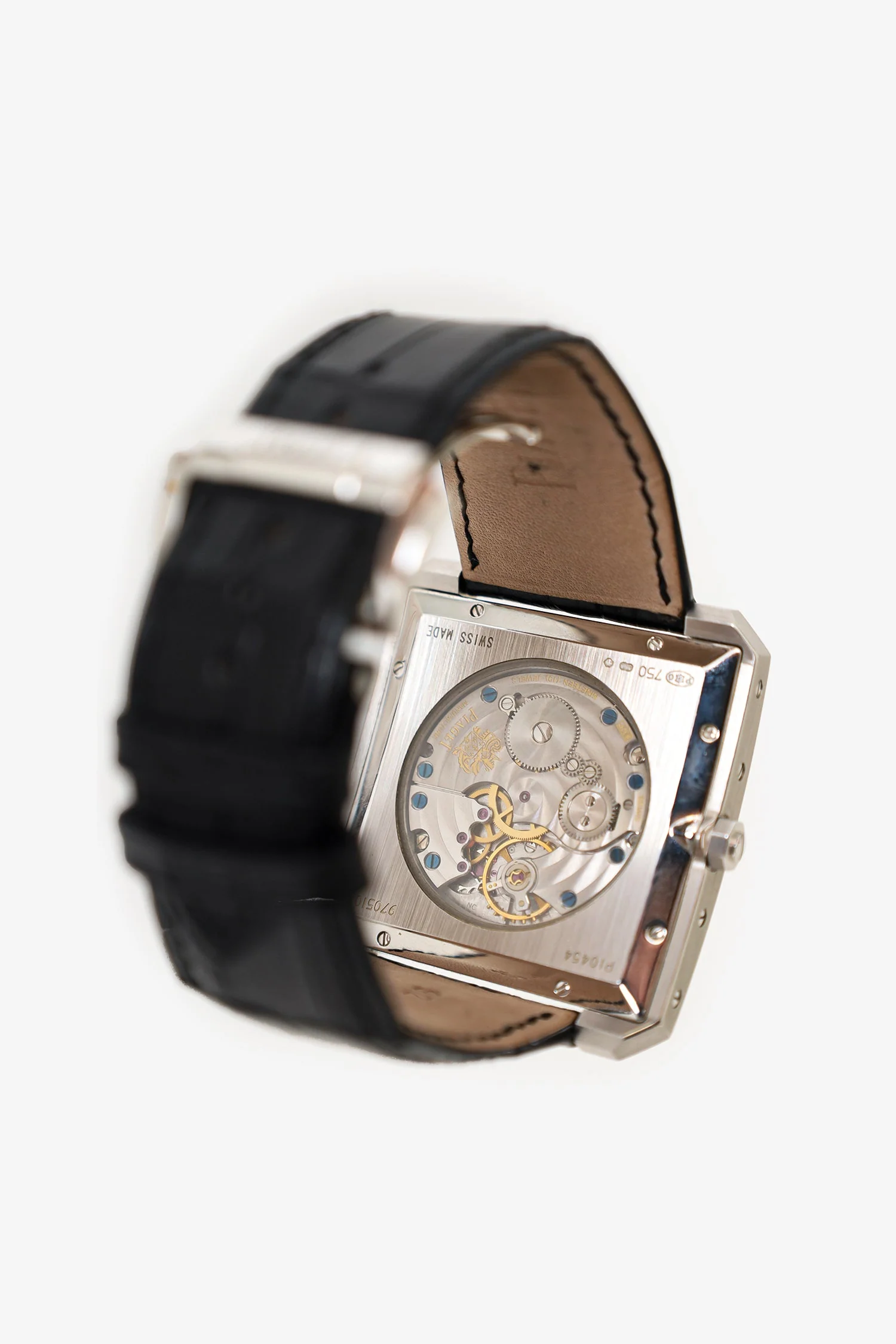 Piaget 18K White Gold Diamond Black Tie Maunual Winding Crocodile Leather Strap Watch - Image 4