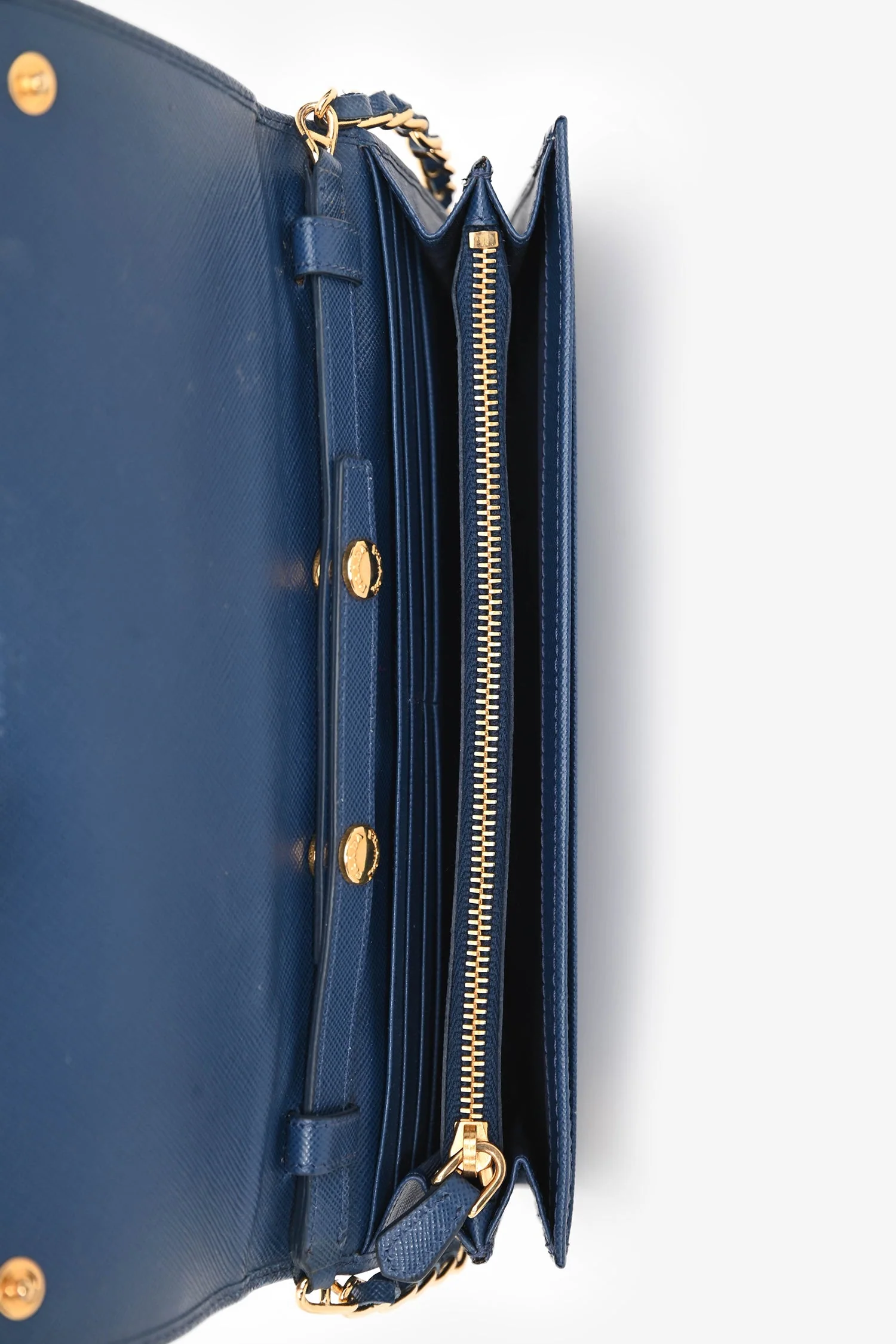 Prada 2013 Blue Saffiano Wallet On Chain - Image 6