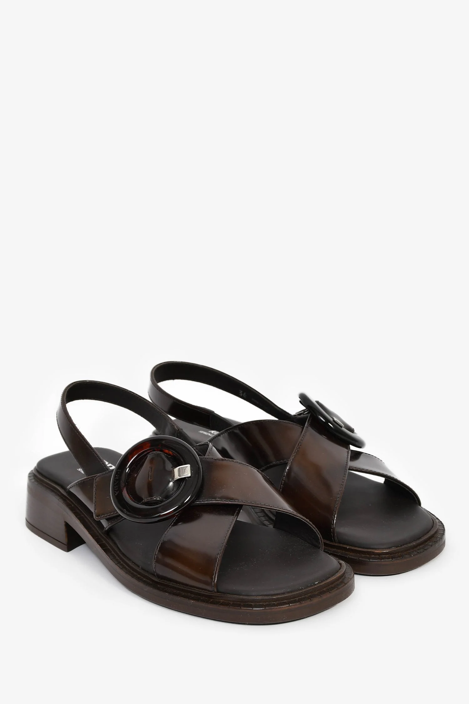 Prada 2025 Brown Leather 'S/S 1996 Re-Edition' Sandals Size 36 - Image 2