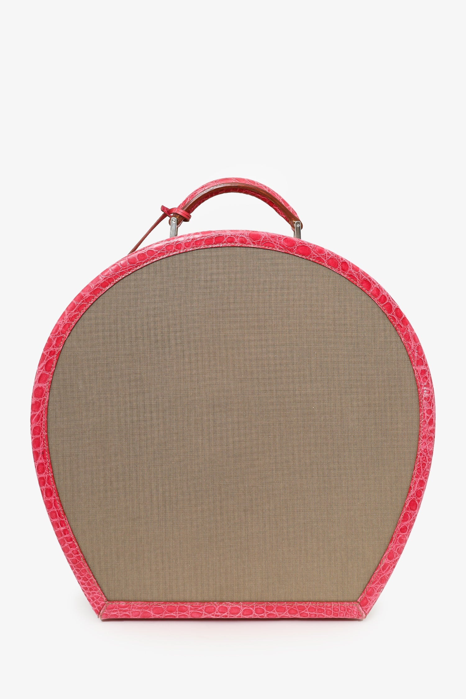 Prada Beige Canvas Pink Crocodile Trim Hat Box - Image 4