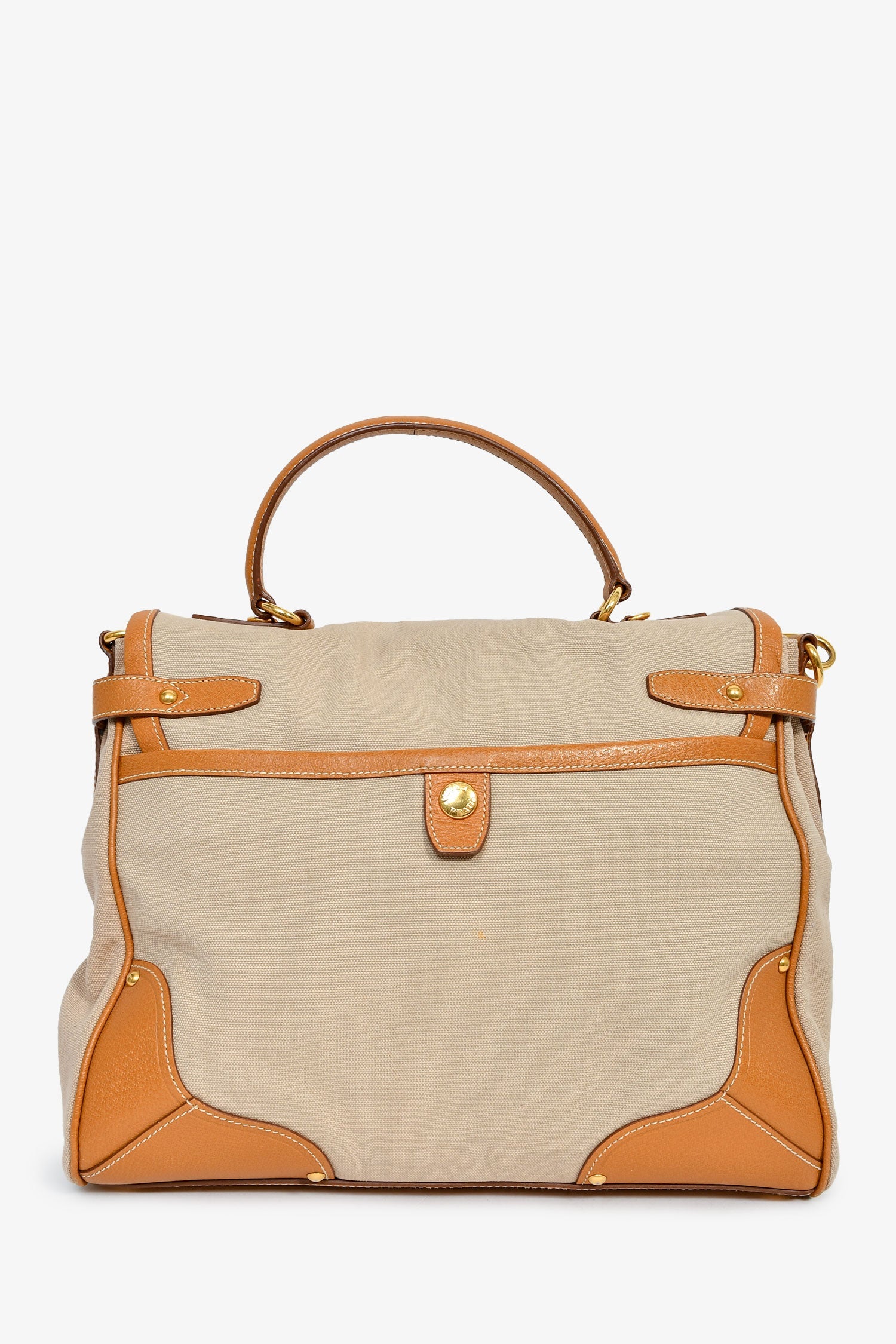 Prada Beige Canvas/Tan Leather Top Handle Messenger Bag - Image 2
