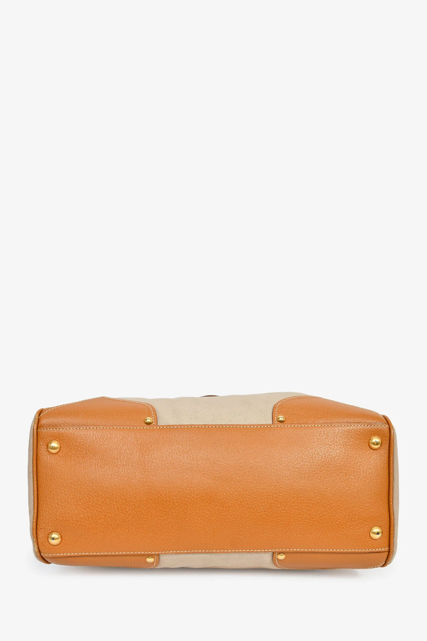 Prada Beige Canvas/Tan Leather Top Handle Messenger Bag - Image 5