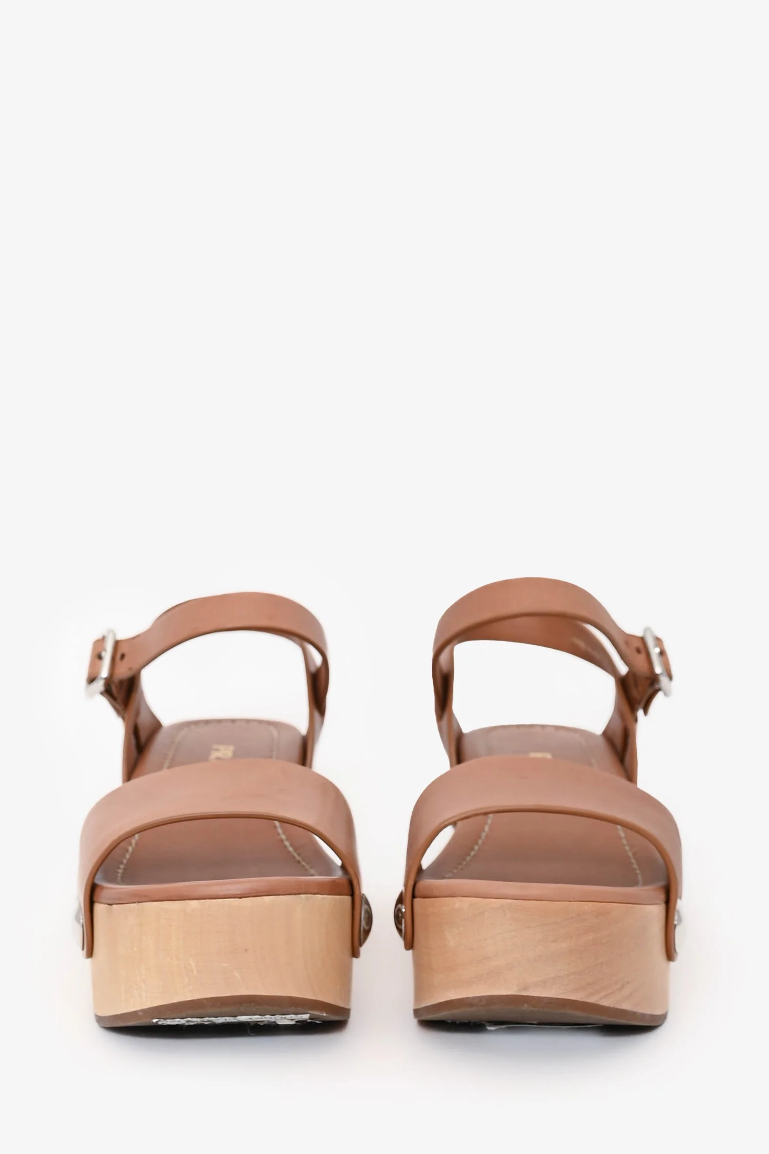 Prada Beige Leather Chunky Clogs Size 35 - Image 3