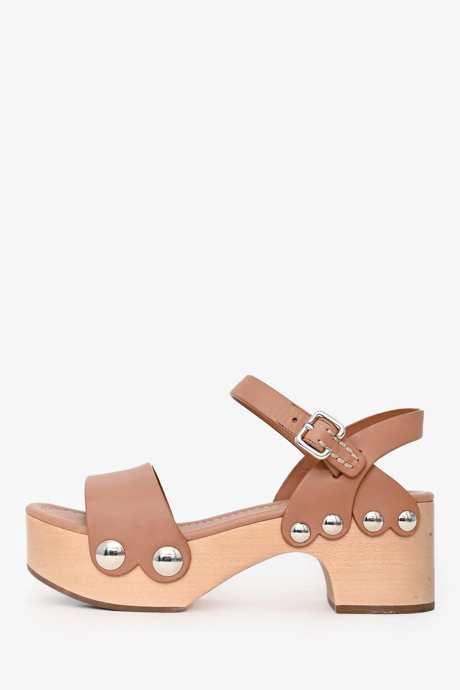 Prada Beige Leather Chunky Clogs Size 35 - Image 4
