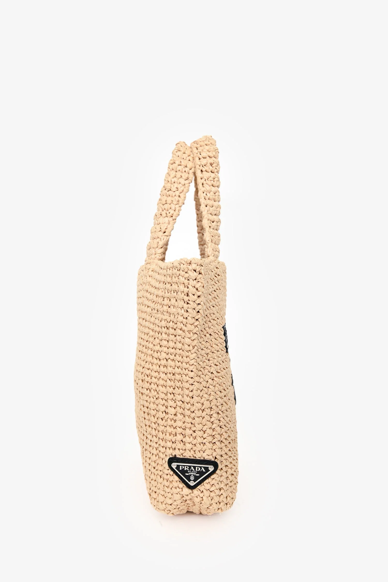 Prada Beige Raffia Logo-Embroidered Crochet Small Tote Bag - Image 2
