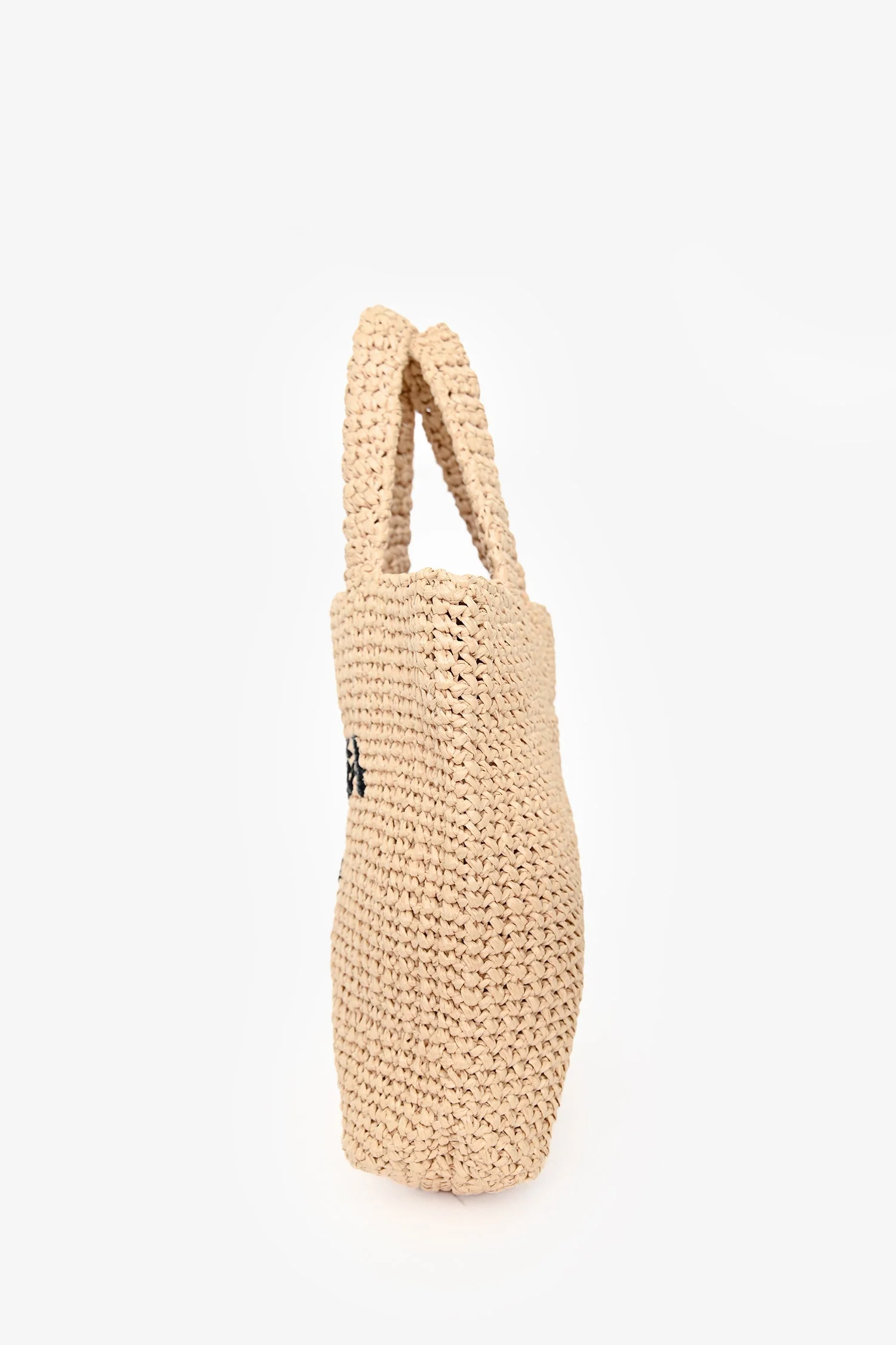 Prada Beige Raffia Logo-Embroidered Crochet Small Tote Bag - Image 4