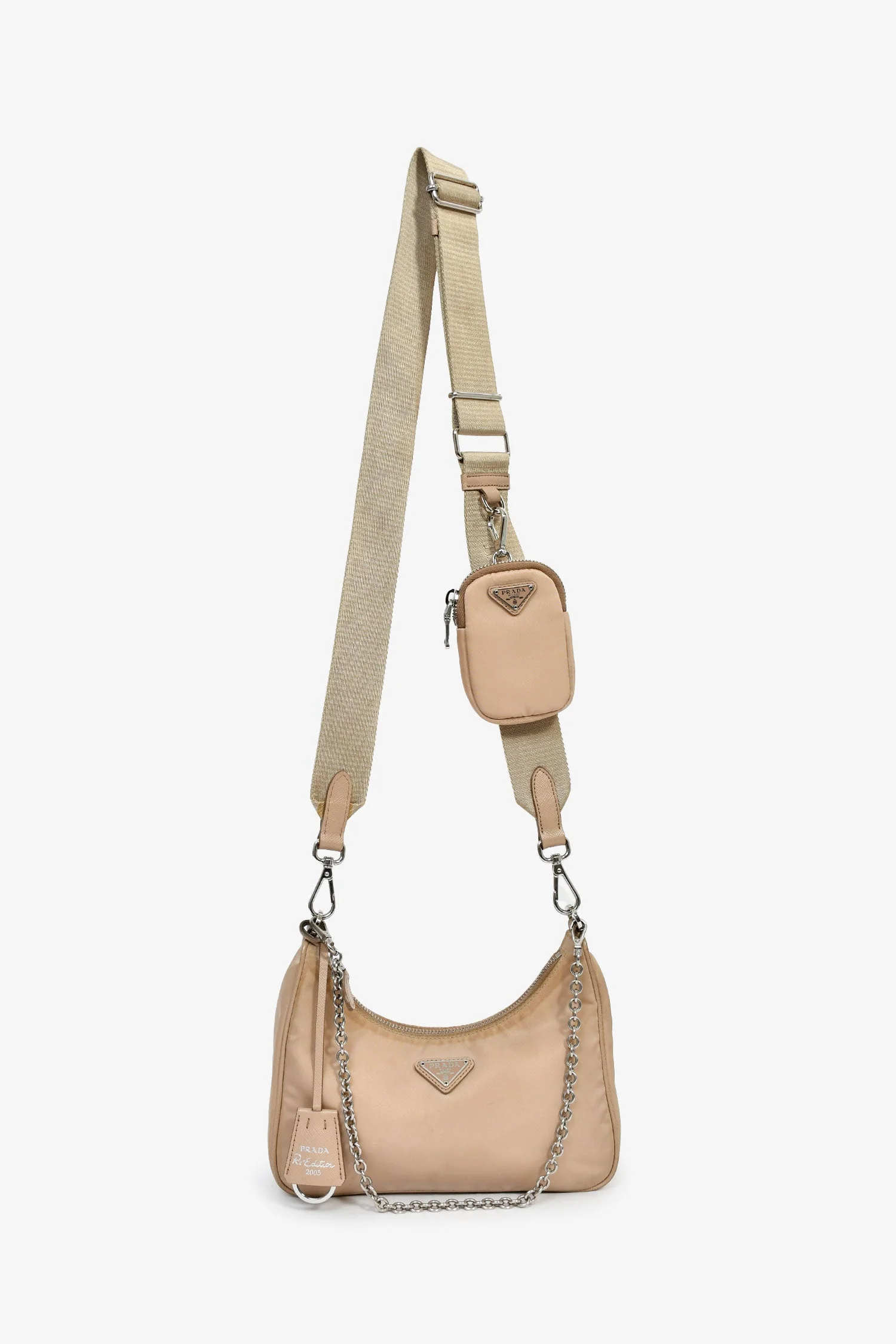 Prada Beige Re-Nylon Re-Edition 2005 Crossbody Bag With Chain & Pouch - Image 7