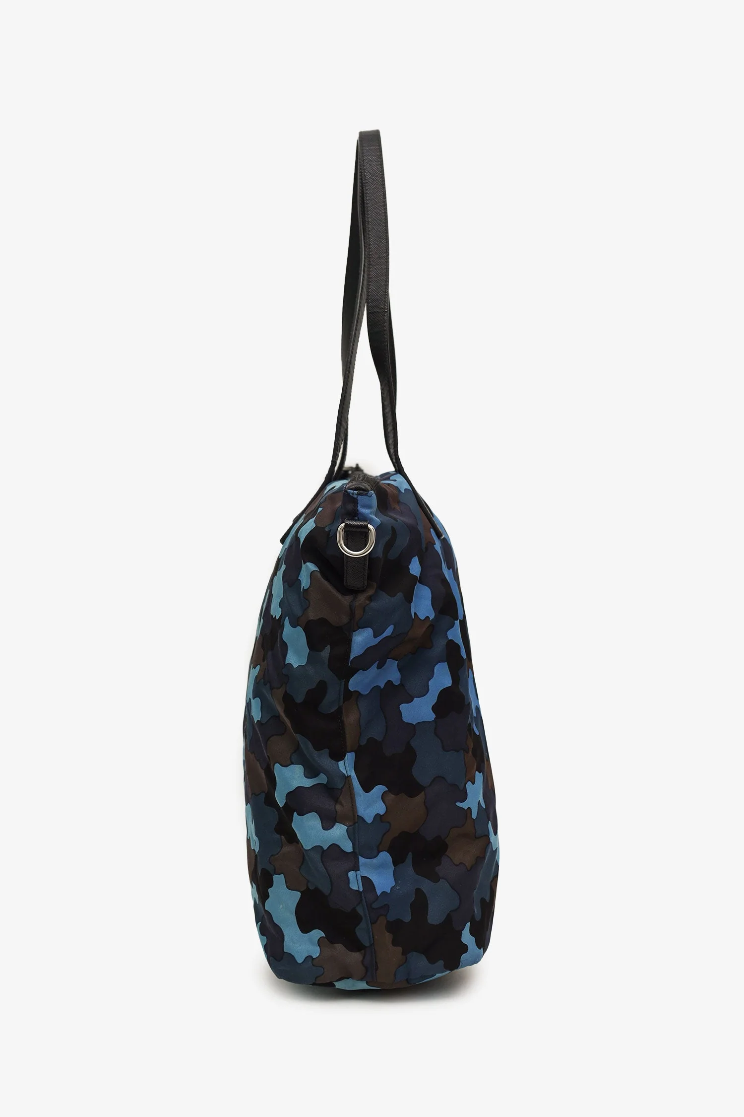 Prada Black/Blue Nylon Tessuto Camouflage Tote With Strap - Image 4