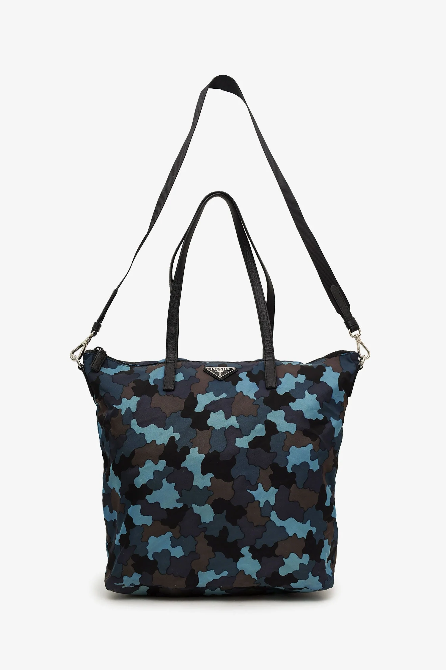 Prada Black/Blue Nylon Tessuto Camouflage Tote With Strap - Image 7