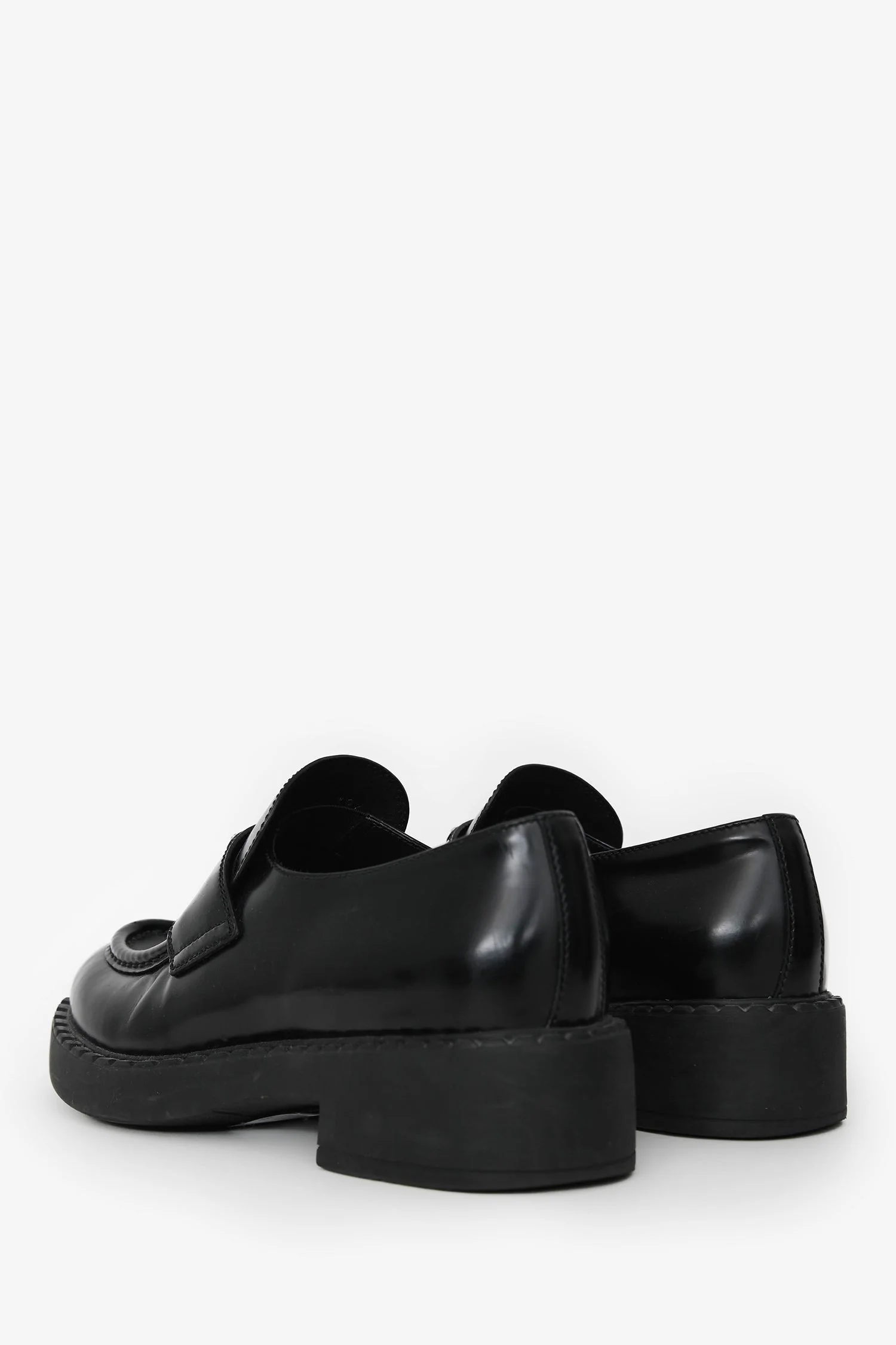 Prada Black Brushed Leather Logo Plaque Loafers Size 39.5 - Image 4