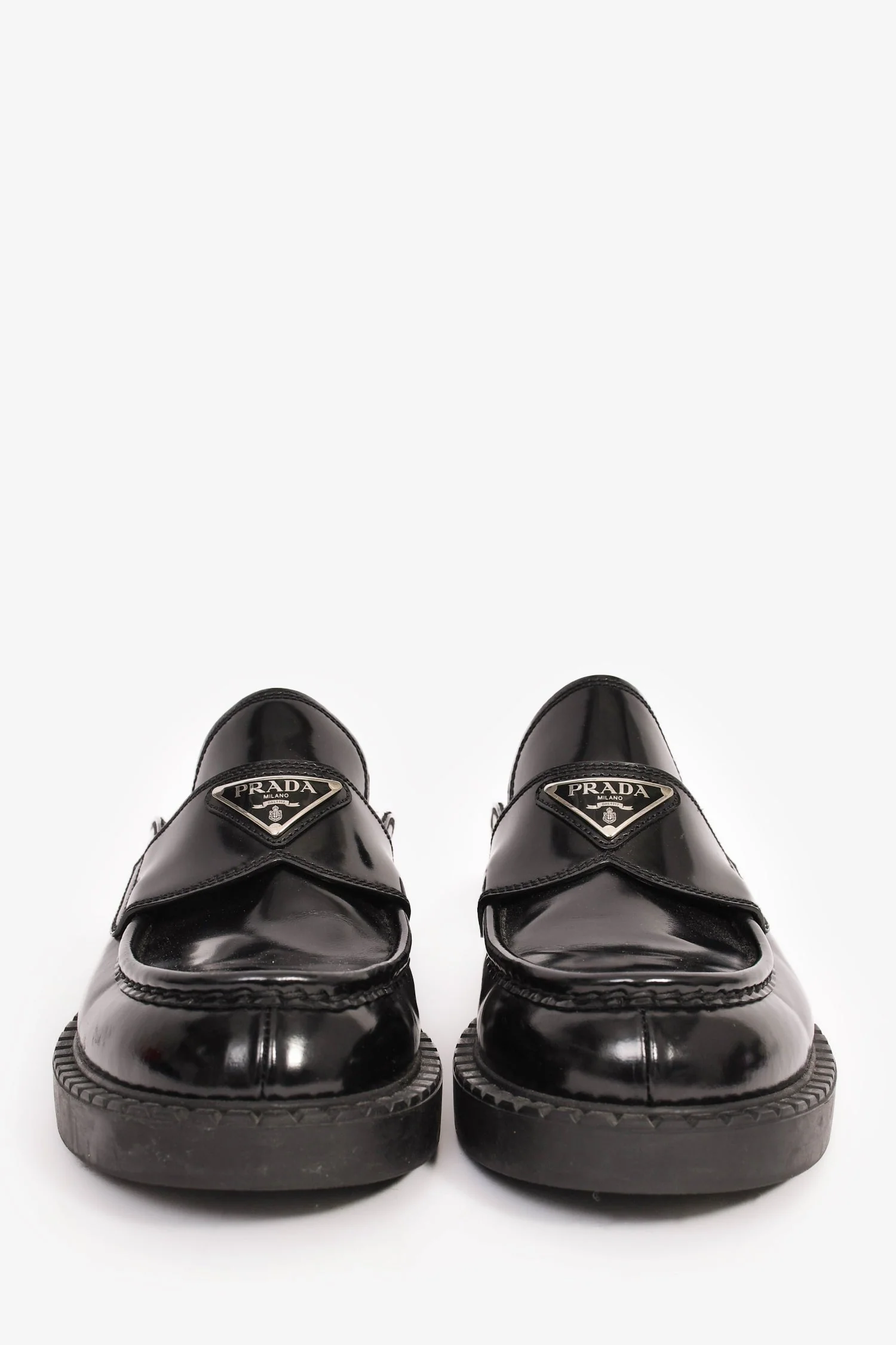 Prada Black Brushed Leather Plaque Mule Loafers Size 6 Mens - Image 3