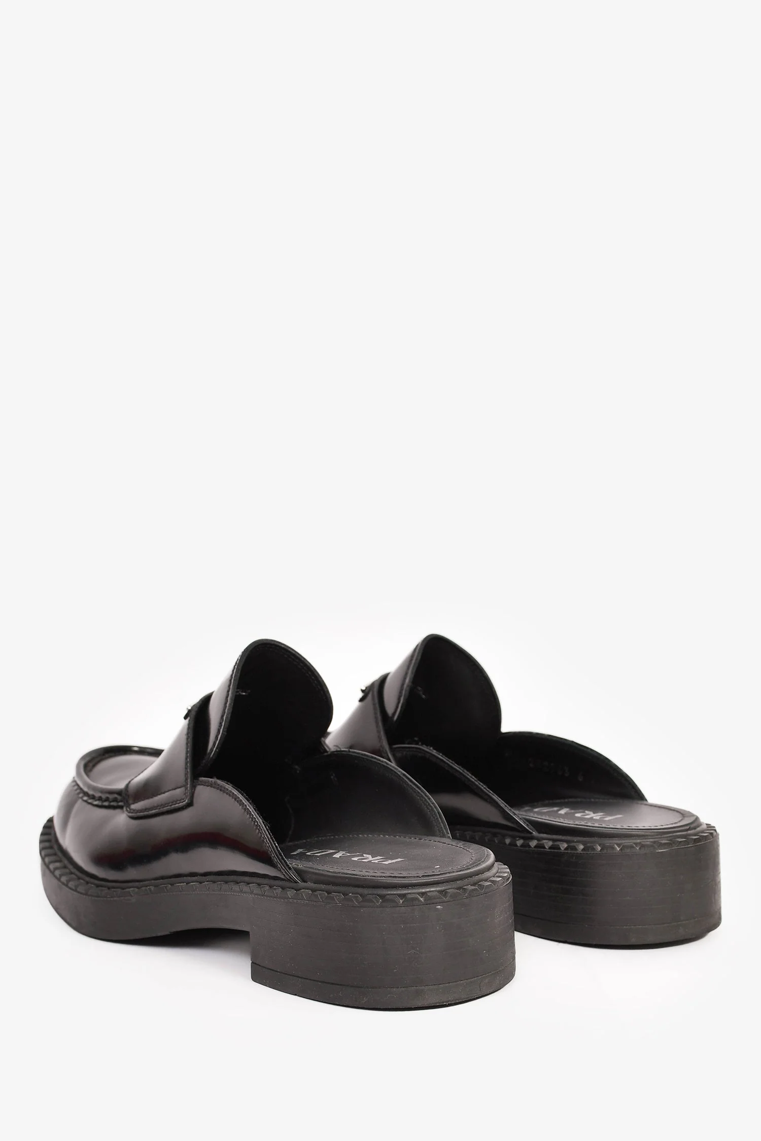 Prada Black Brushed Leather Plaque Mule Loafers Size 6 Mens - Image 5
