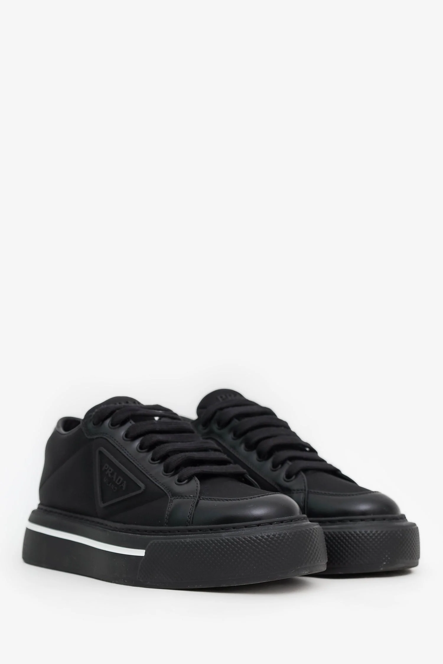Prada Black Canvas Triangle Platform Sneakers Size 37 - Image 2