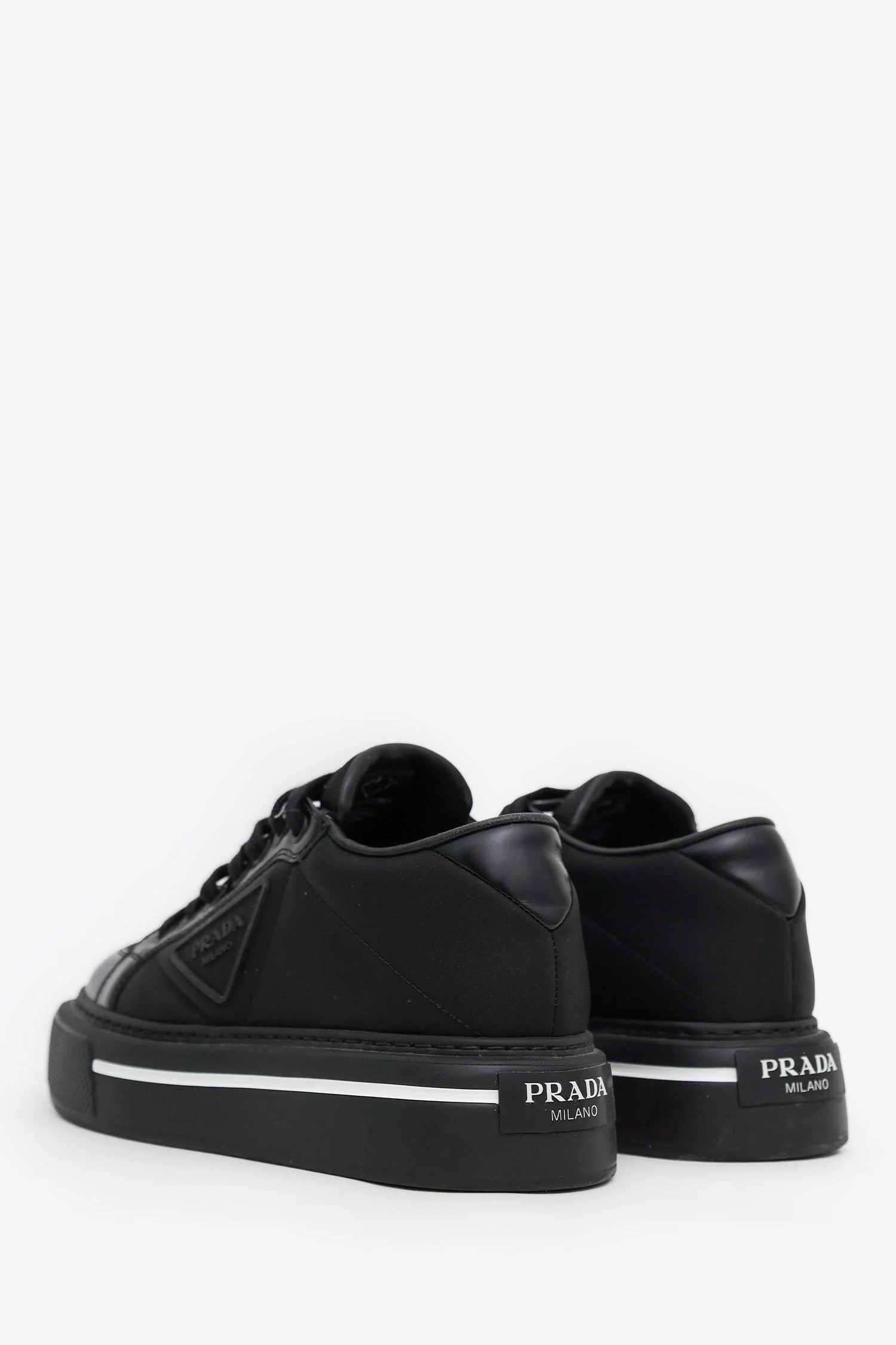 Prada Black Canvas Triangle Platform Sneakers Size 37 - Image 4