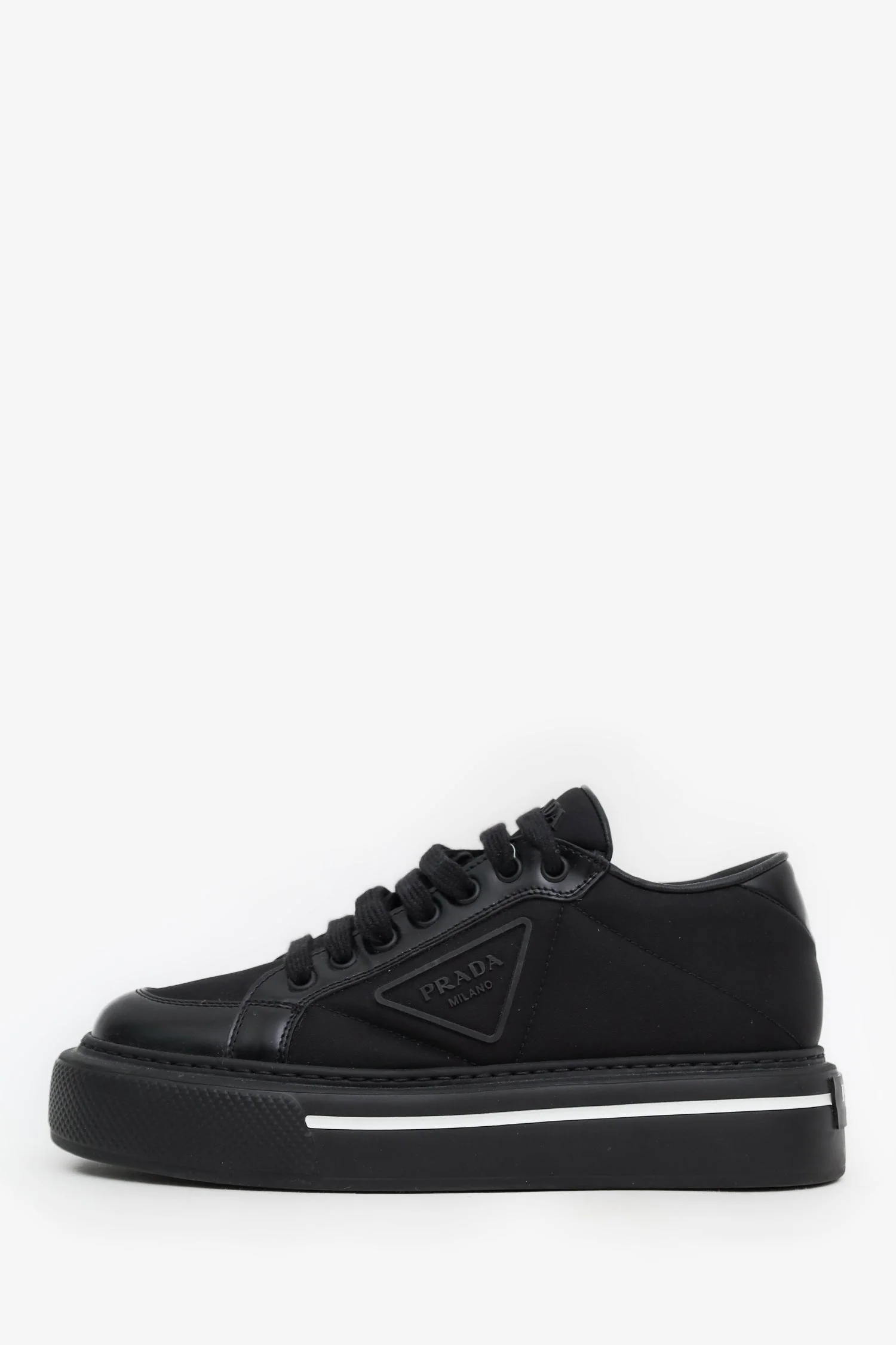 Prada Black Canvas Triangle Platform Sneakers Size 37 - Image 5