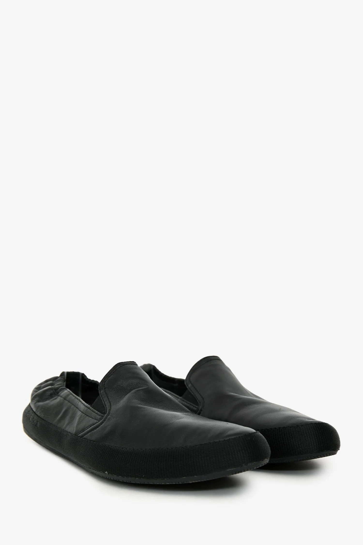 Prada Black Leather Almond Toe Slip On Loafers Size 10 Mens - Image 2