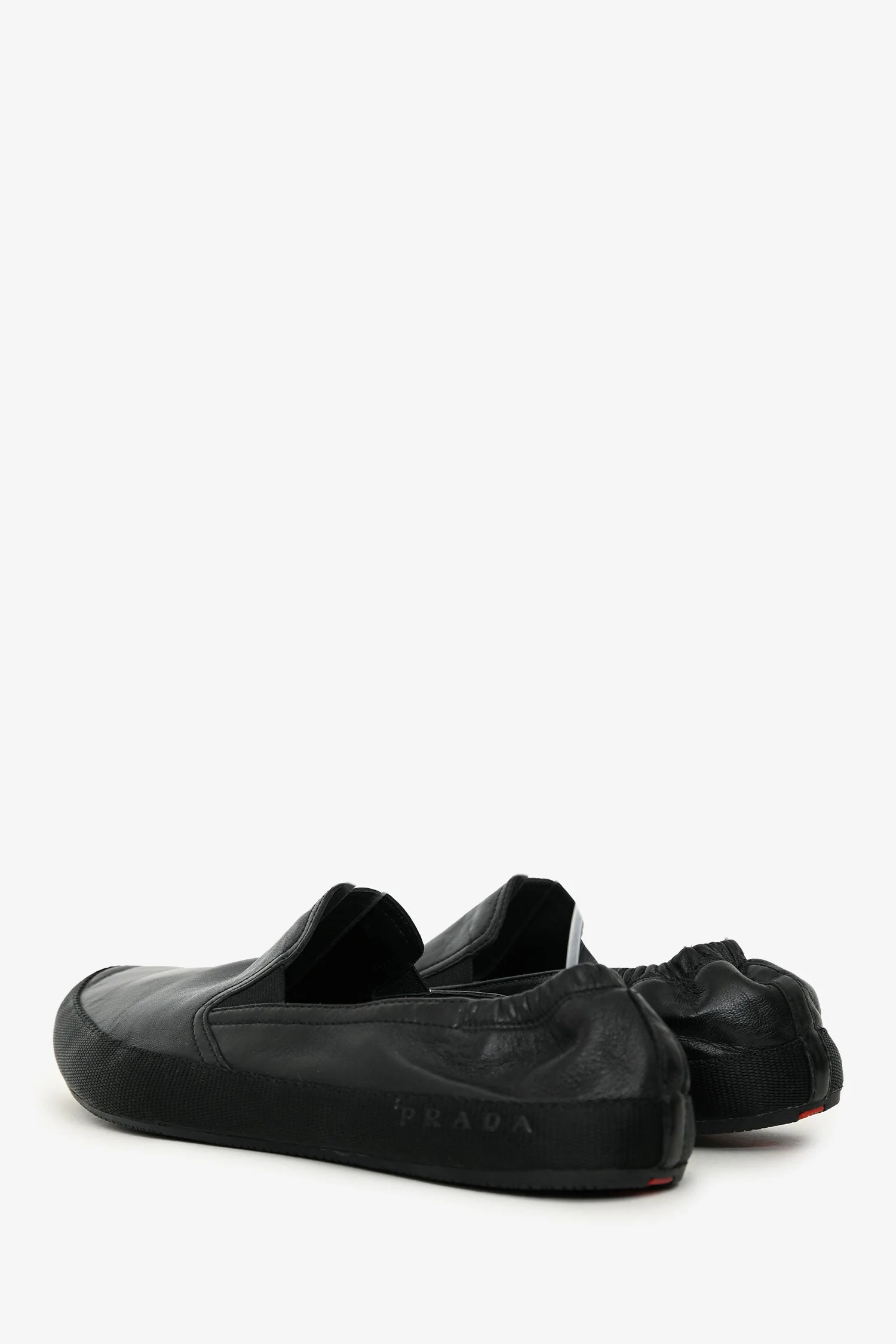 Prada Black Leather Almond Toe Slip On Loafers Size 10 Mens - Image 4