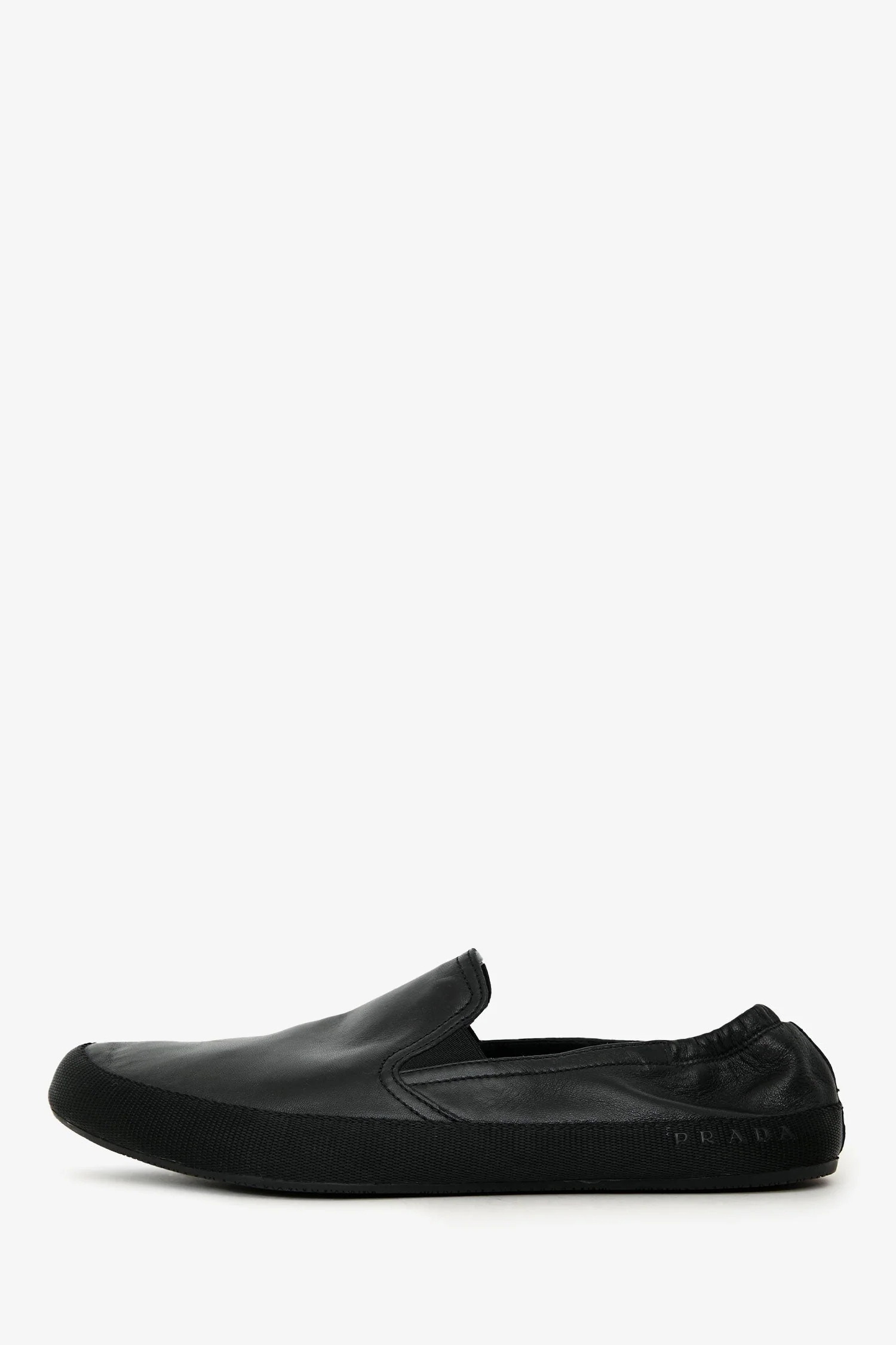 Prada Black Leather Almond Toe Slip On Loafers Size 10 Mens - Image 5