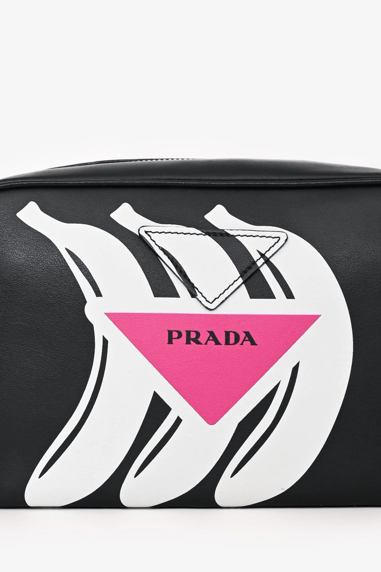 Prada Black Leather Banana Printed Camera Crossbody Bag - Image 6