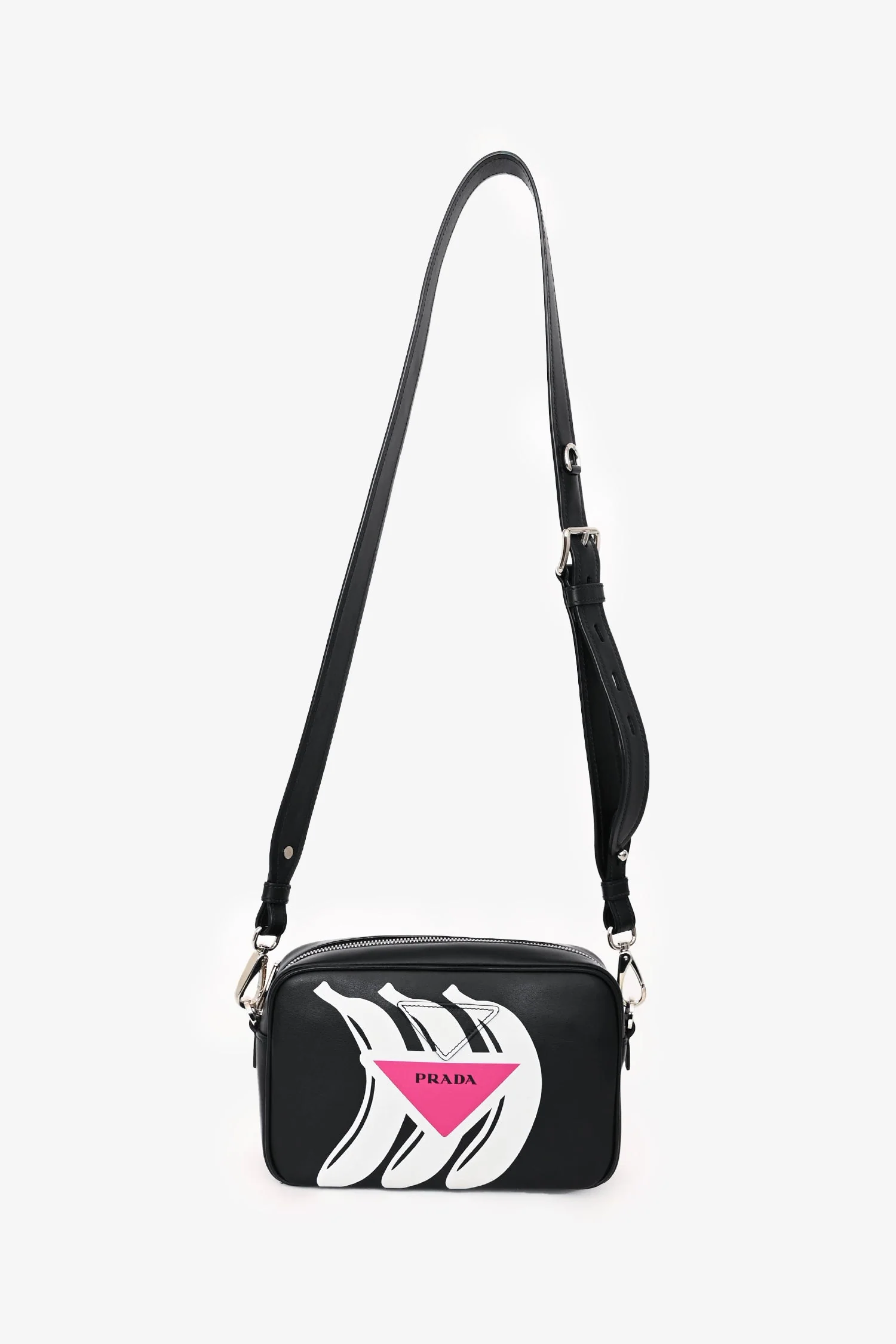 Prada Black Leather Banana Printed Camera Crossbody Bag - Image 8