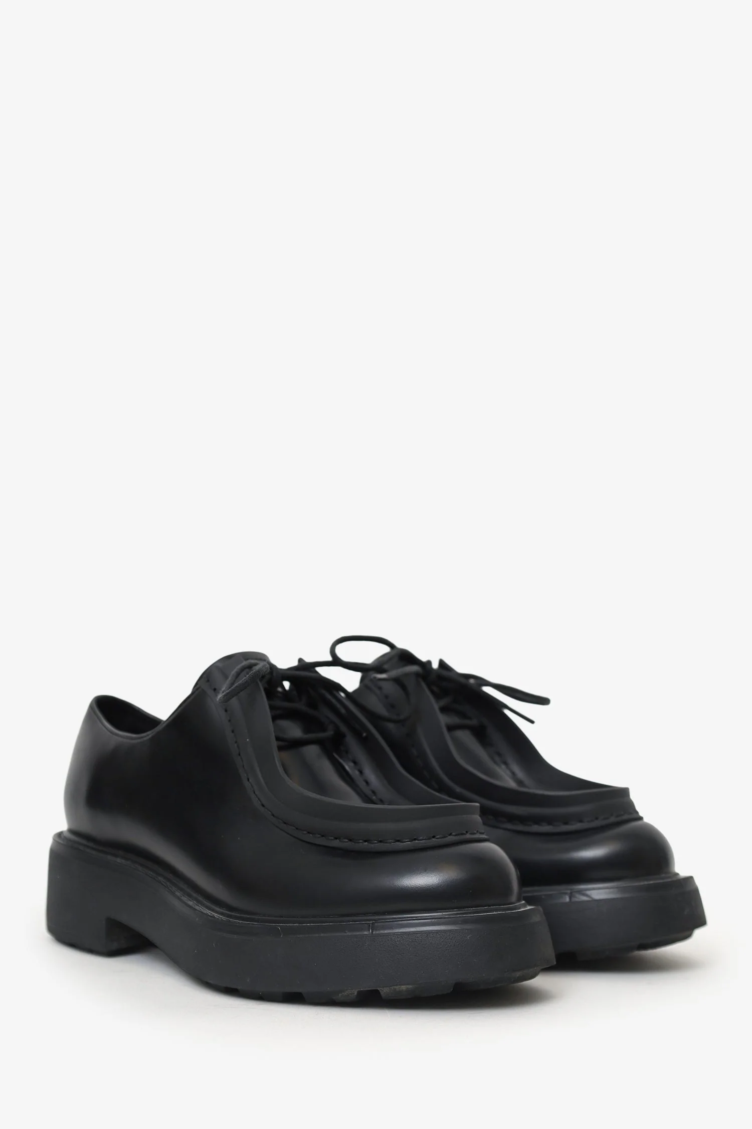 Prada Black Leather Chunky Lace Up Shoes Size 36.5 - Image 2