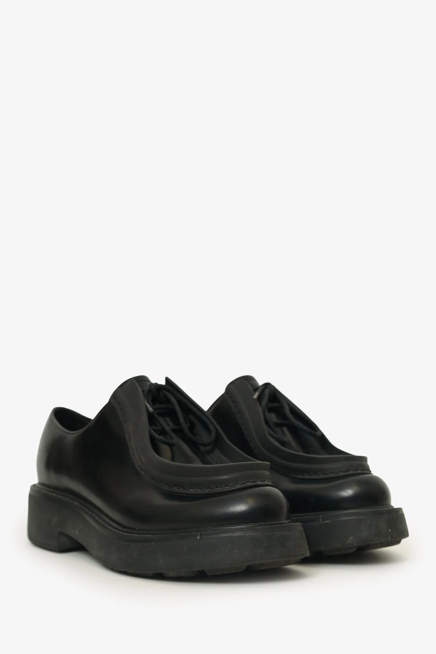 Prada Black Leather Chunky Lace Up Shoes Size 37.5 - Image 2