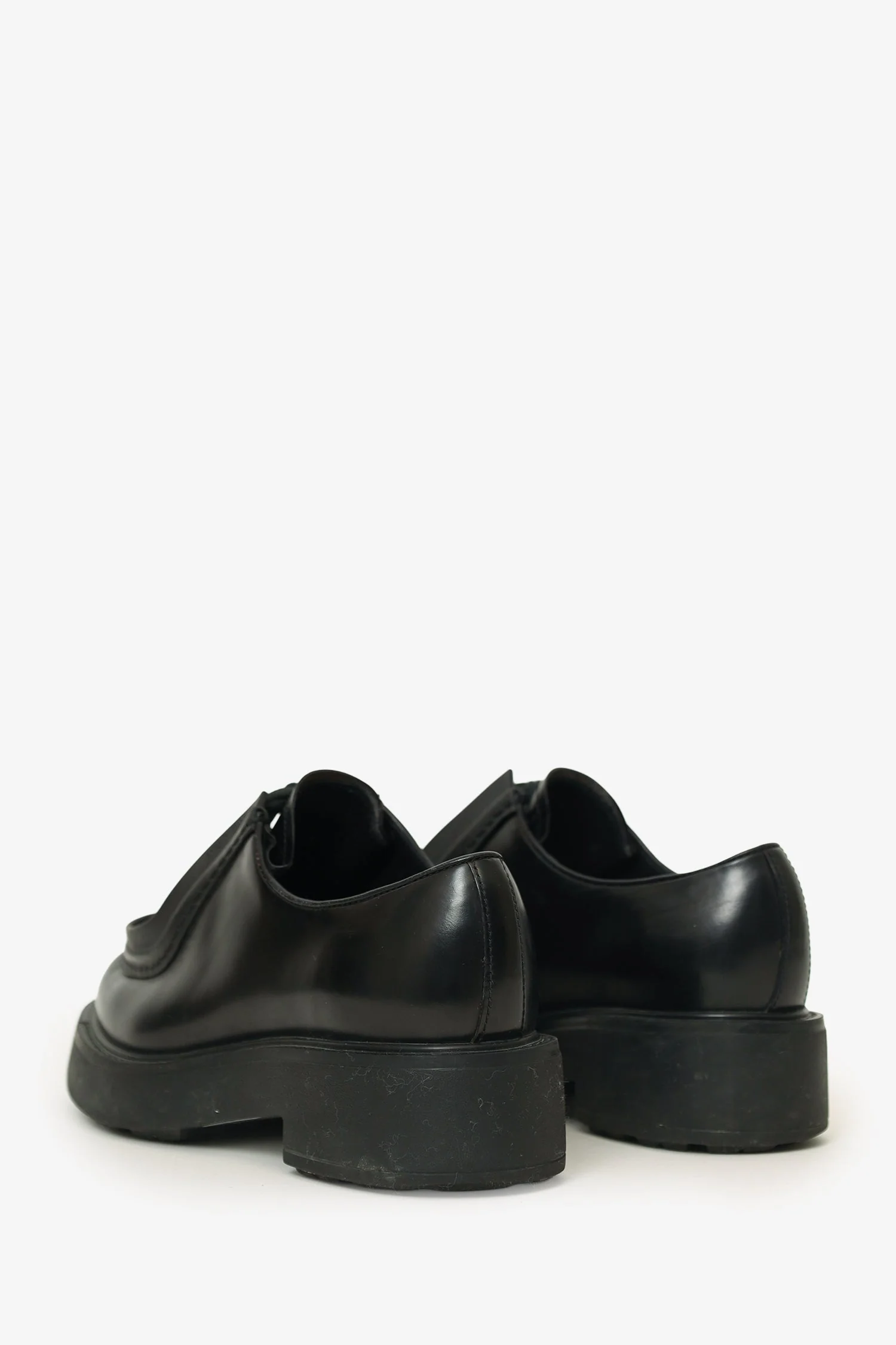 Prada Black Leather Chunky Lace Up Shoes Size 37.5 - Image 4