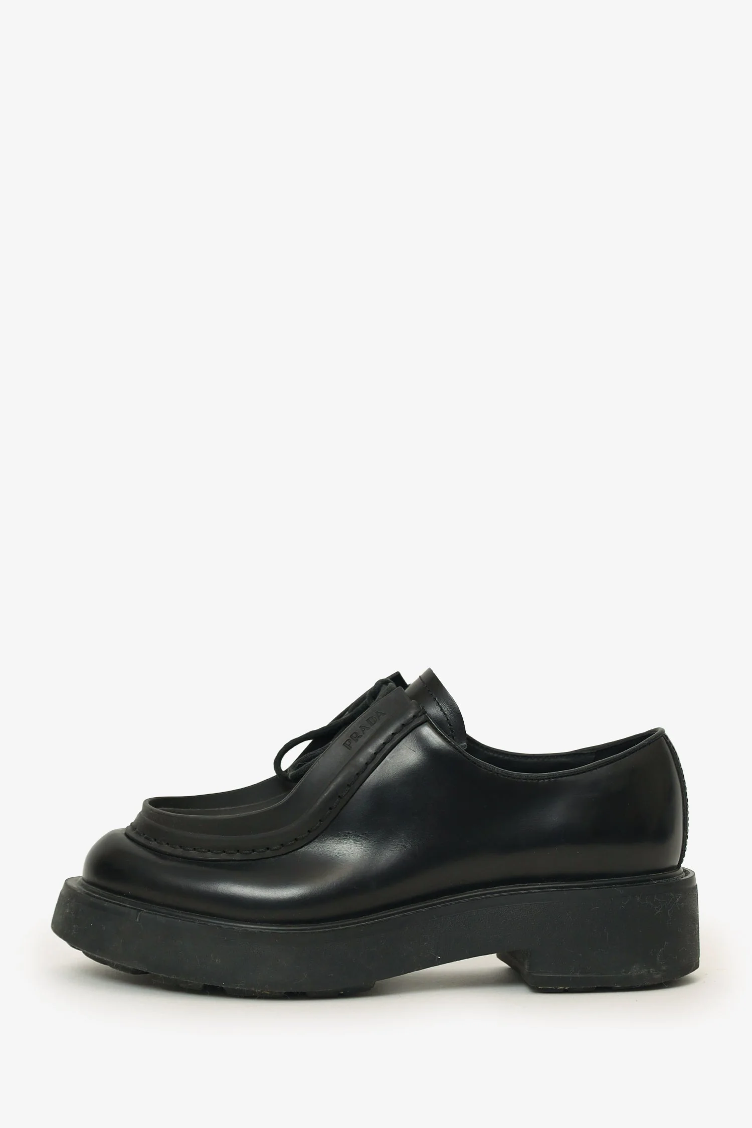 Prada Black Leather Chunky Lace Up Shoes Size 37.5 - Image 5