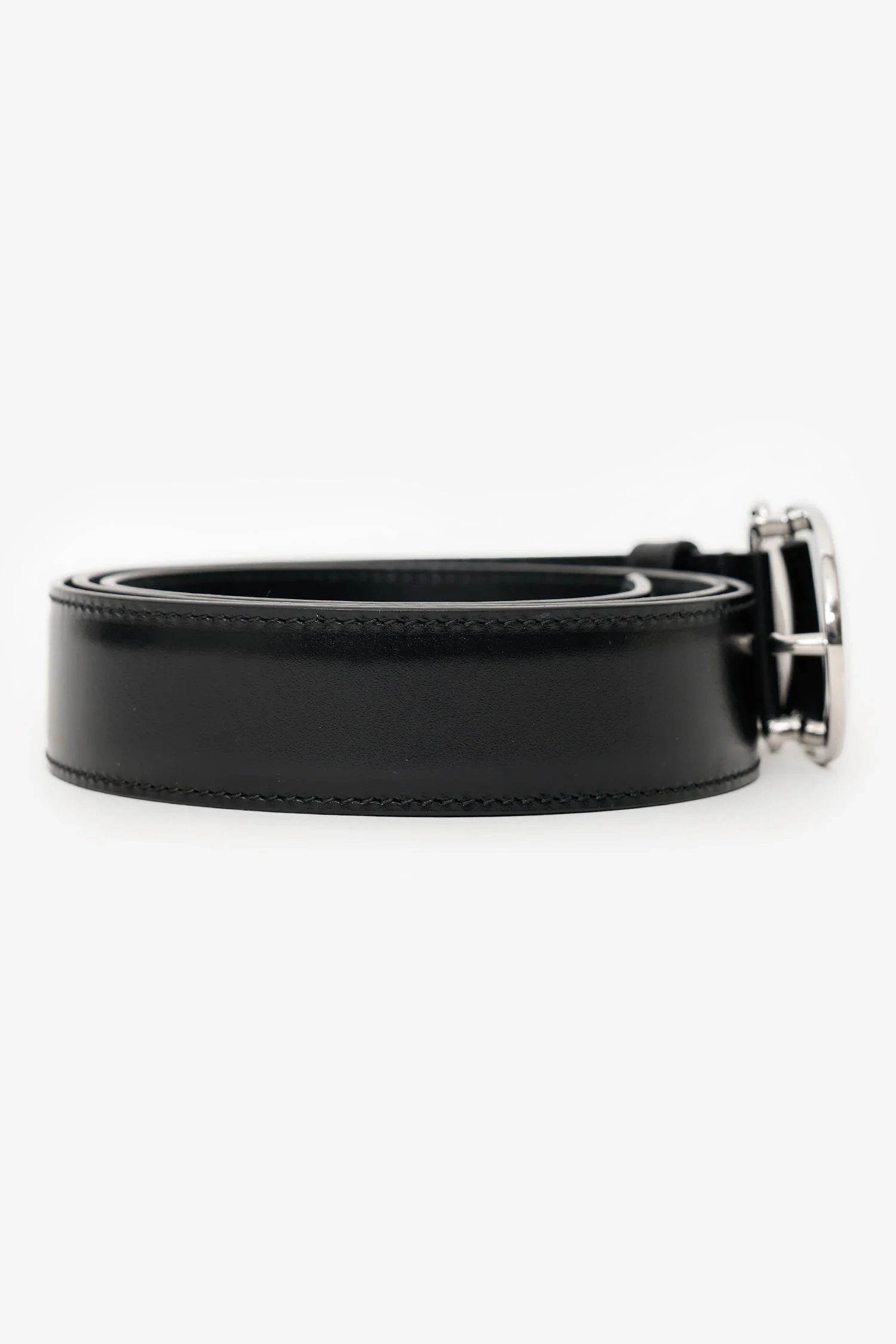 Prada Black Leather Logo Plaque Buckle Belt Size 95 - Image 2