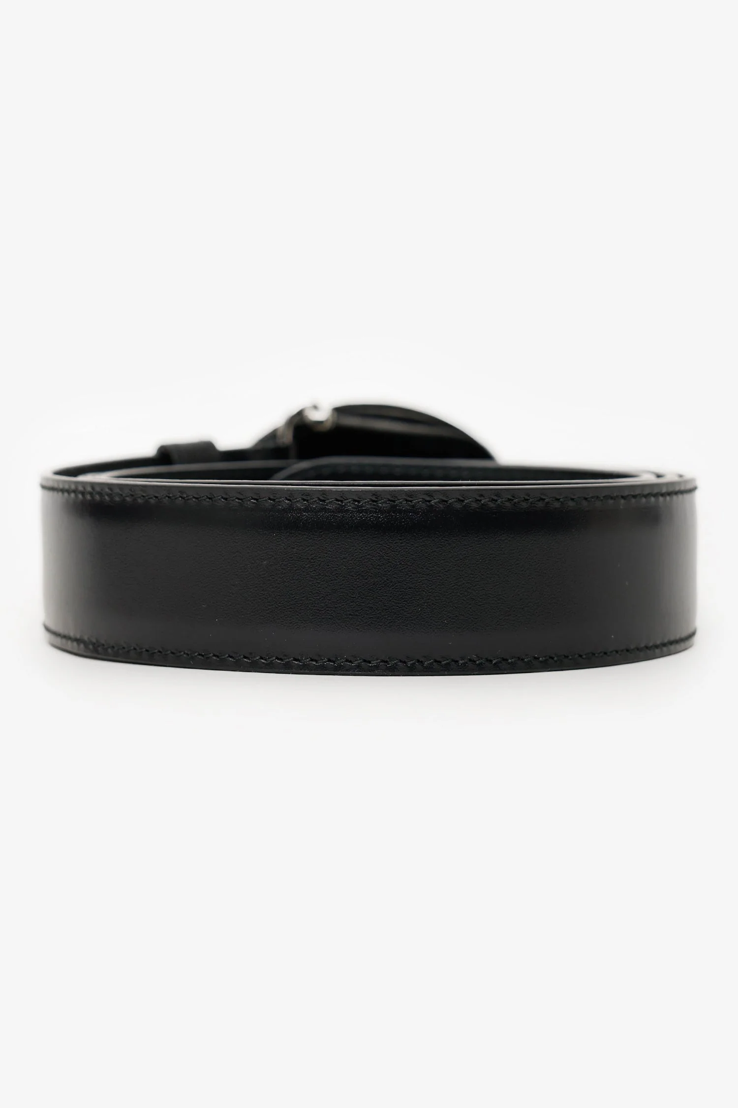 Prada Black Leather Logo Plaque Buckle Belt Size 95 - Image 3