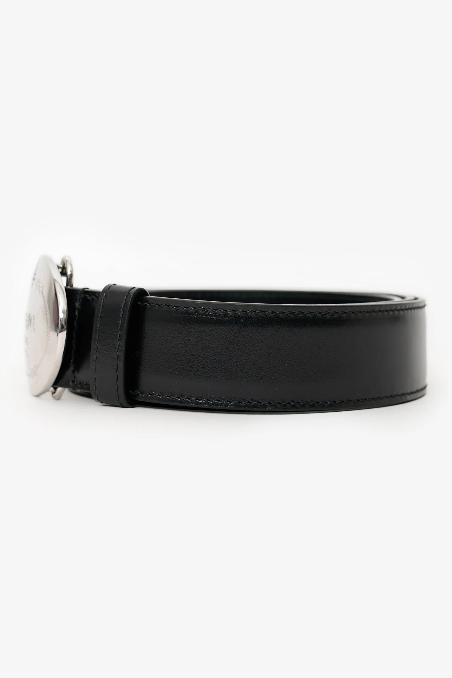 Prada Black Leather Logo Plaque Buckle Belt Size 95 - Image 4