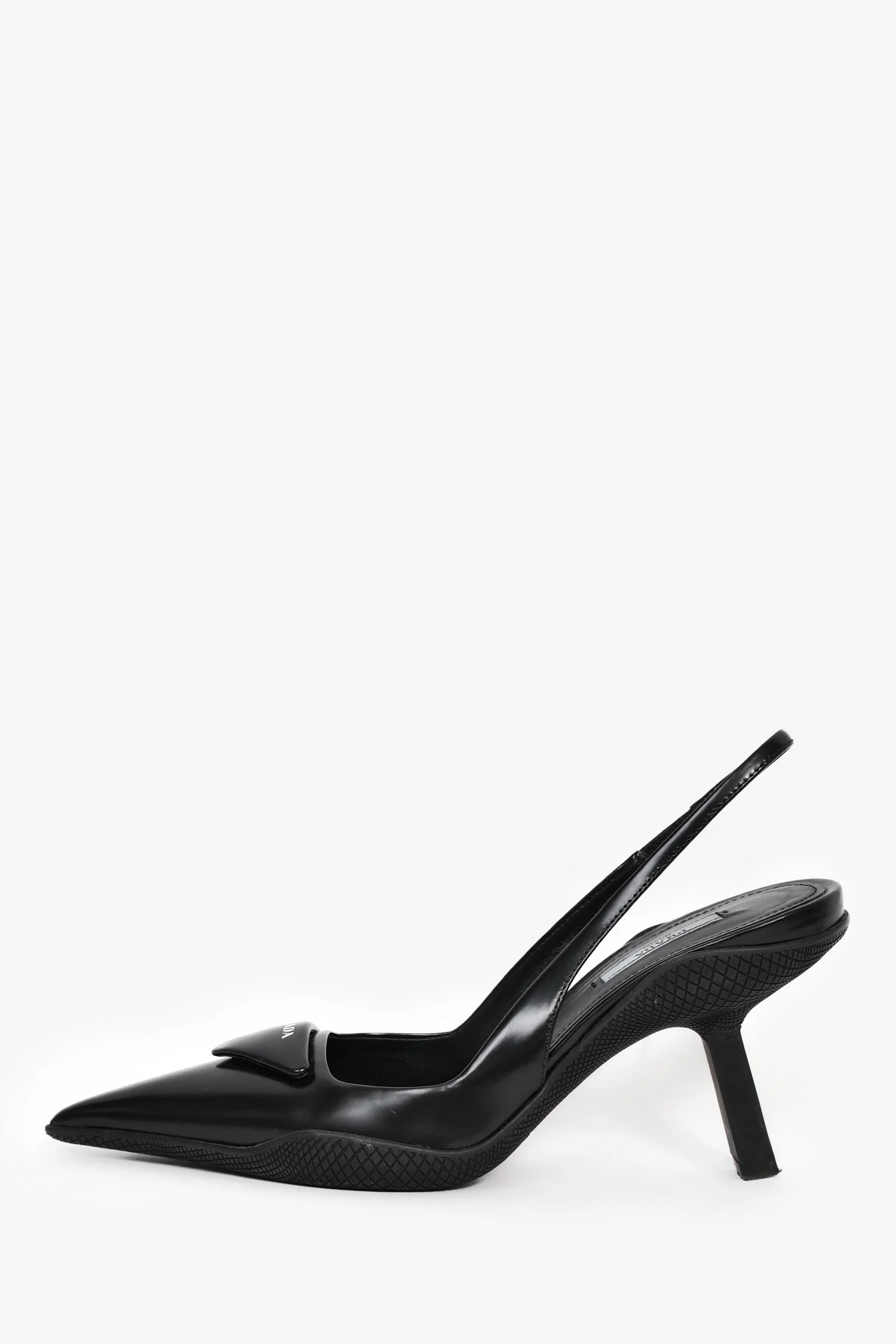 Prada Black Leather Logo-Plaque Slingback Heels Size 38.5 - Image 4