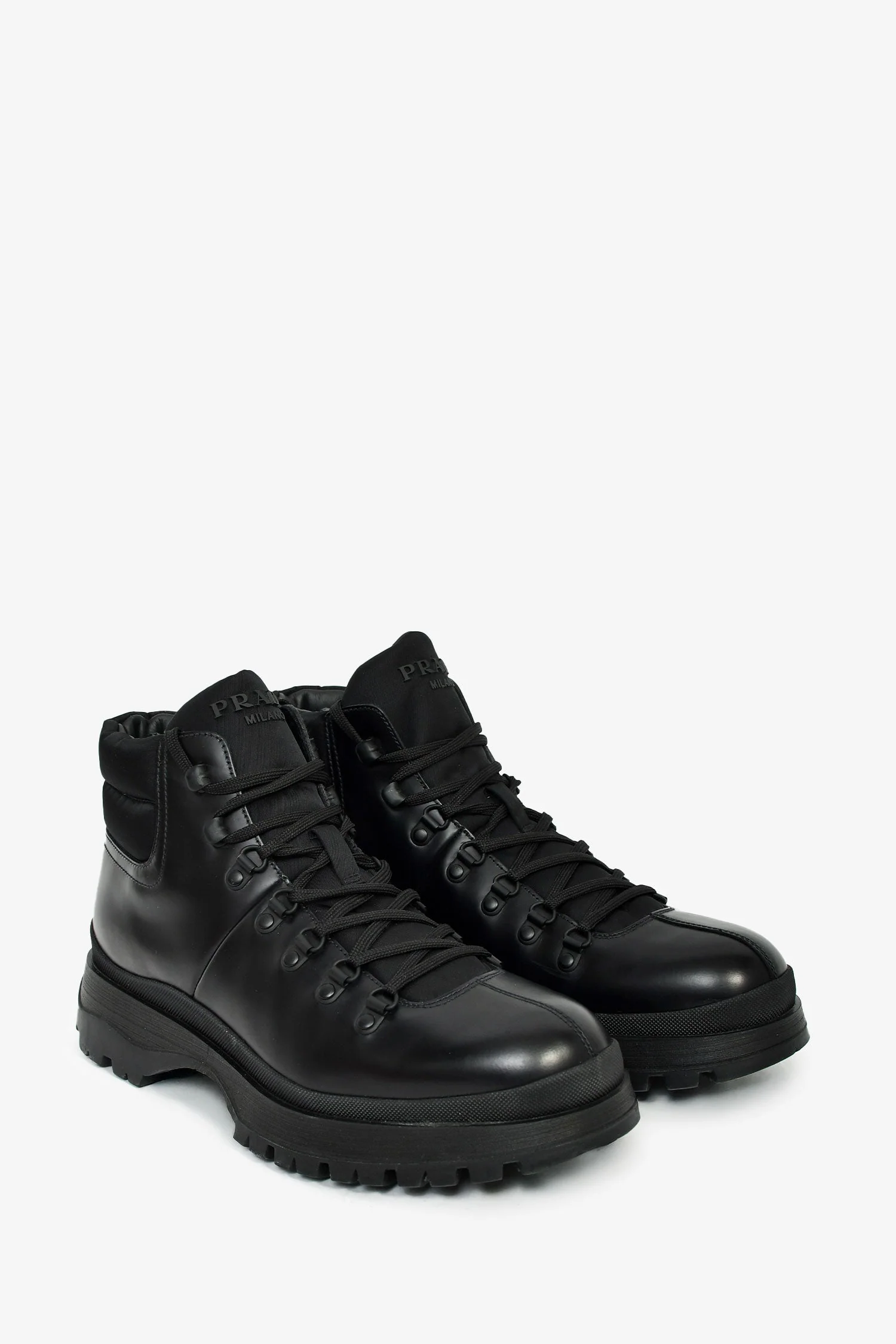Prada Black Leather/Nylon Combat Logo Boots Size 7 Mens - Image 2
